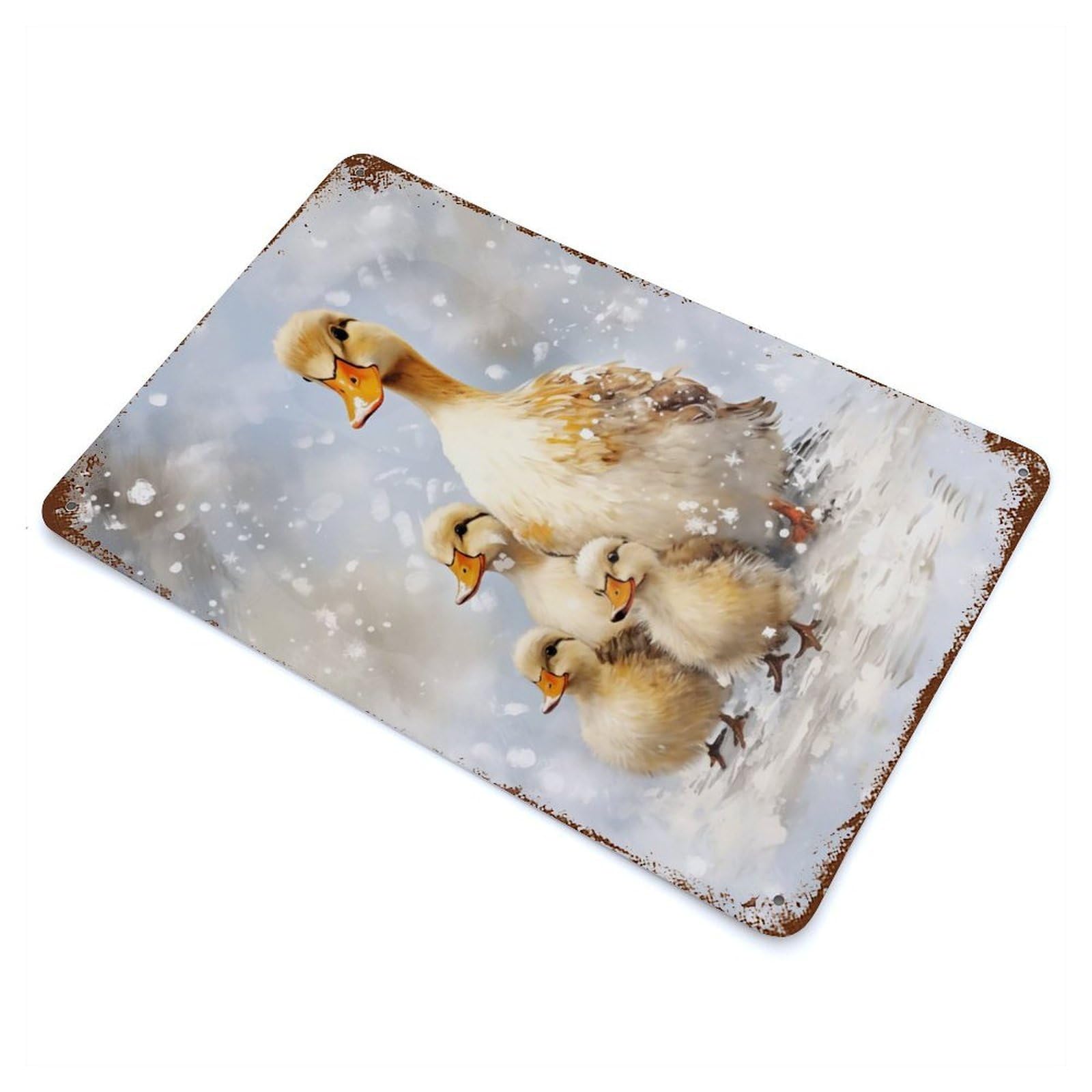 Distressed Metal Wall Sign Duck Family Xmas 11.8"x7.9", Vintage Wall Decor for Garage, Bar And Workshop Decor
