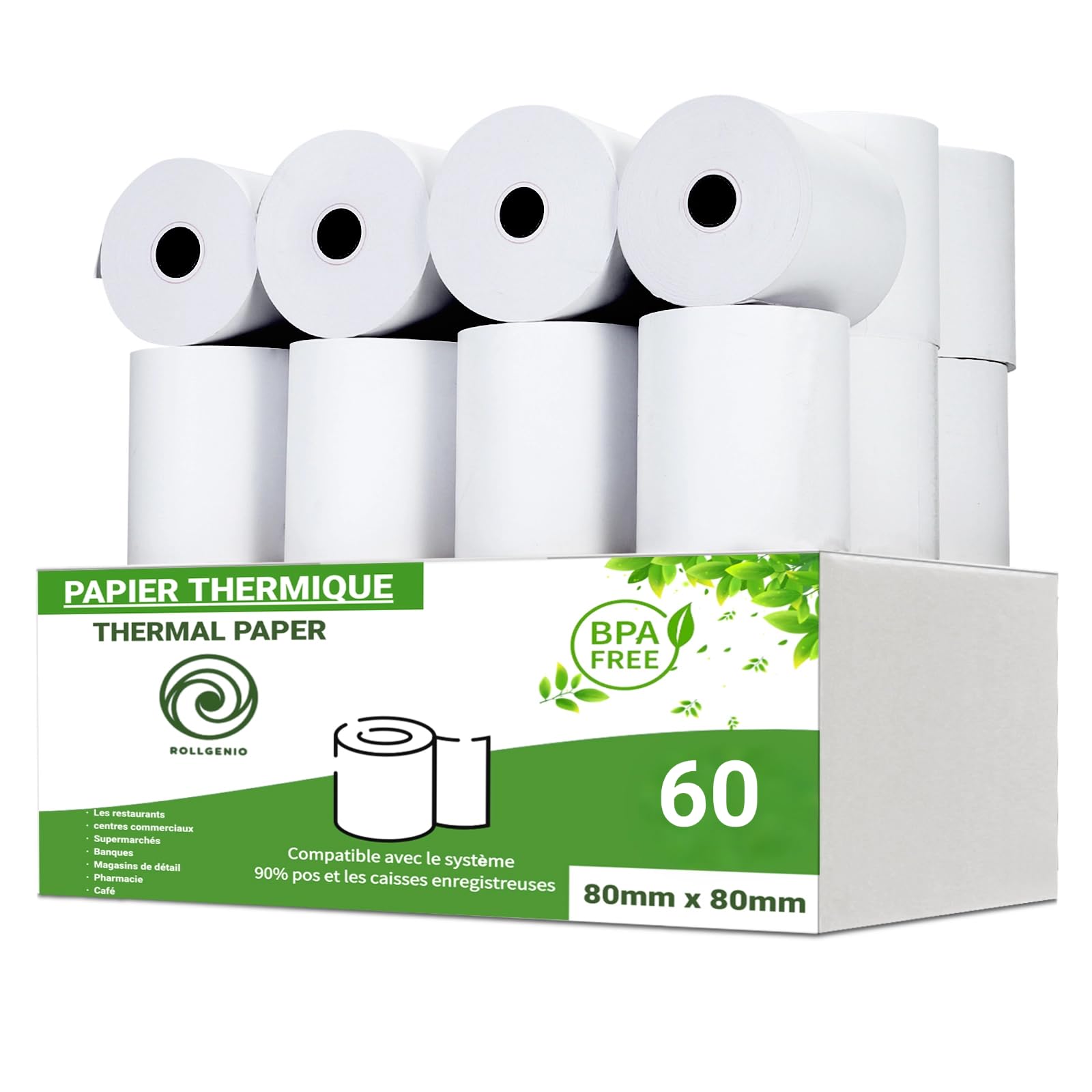 60 Bobina Rollos térmicos 80x80mm papel para caja registradora, terminal POS,impresora EPOS