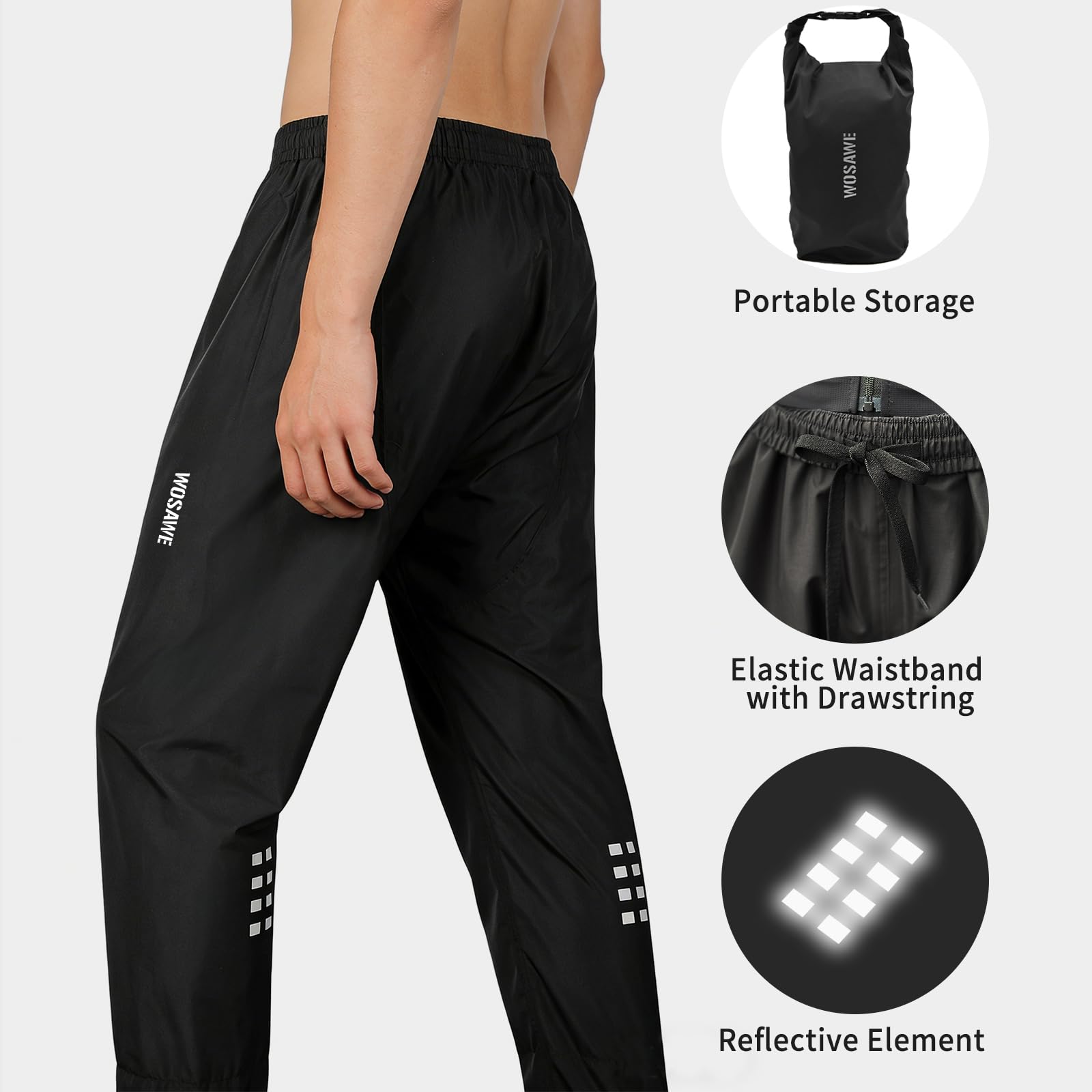 WOSAWE Pantalons Imperméables Unisexe Léger et Respirant Pantalon de Pluie pour Cyclisme, Golf, Randonnée, Pêche, Camping