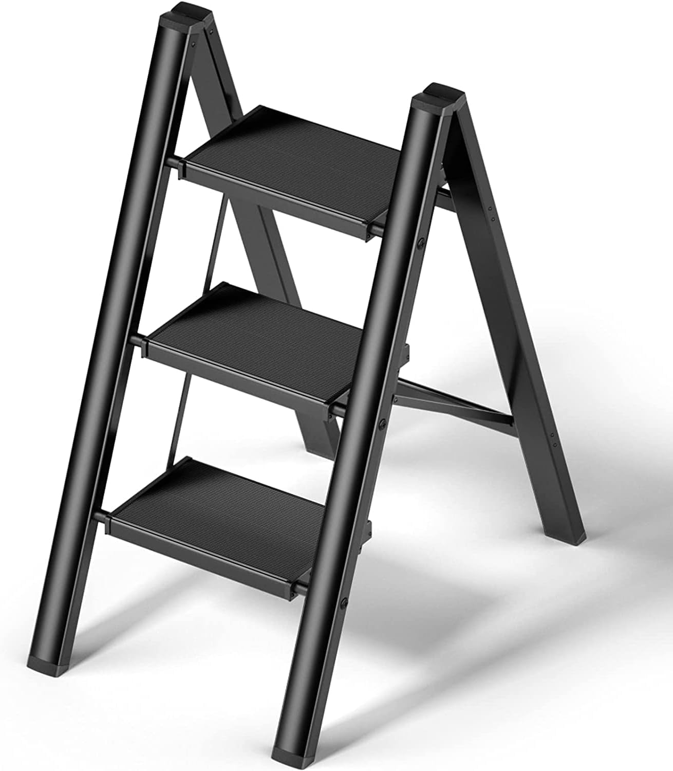 VITAL3 Steps Ladder Aluminum Folding Step, Stool with Anti-Slip Sturdy and Wide Pedal Light weight, Portable Multi-Use Stepladder for Home and Kitchen Use Space Saving (3 Steps, Black) IT-28906