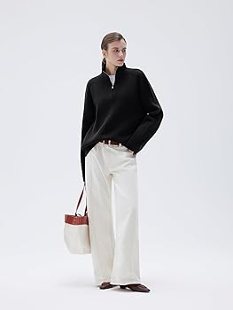 SUUKSESS Women Cashmere Oversized Quarter Zip Pullover Sweater