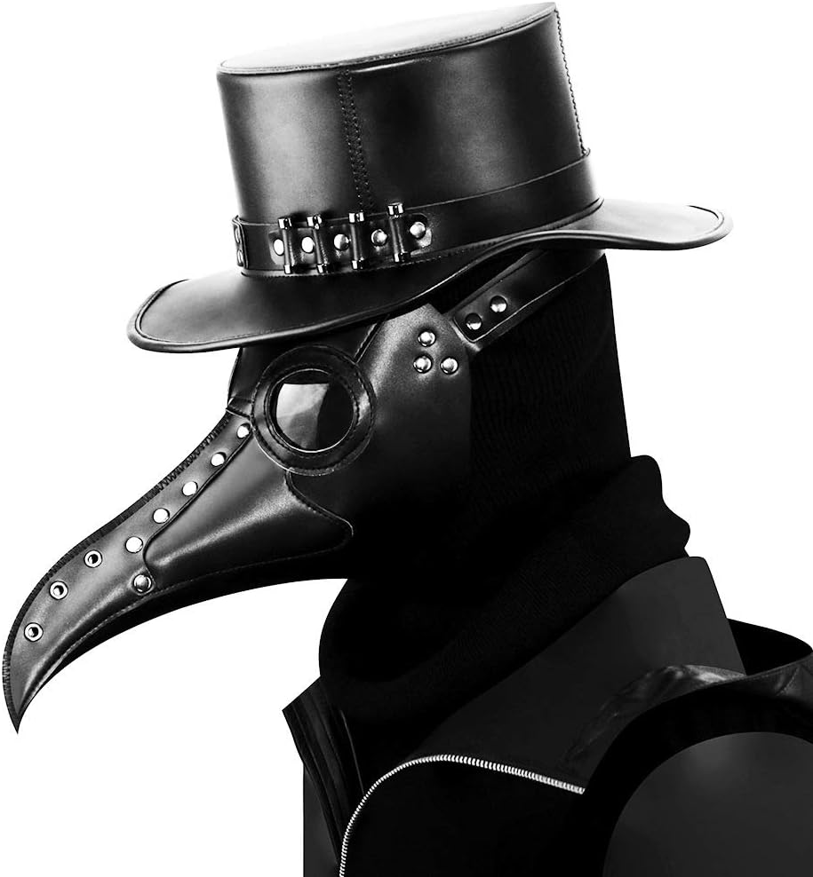 Black Leather Plague Doctor Mask Long Nose Bird Beak Plague Mask Steampunk Halloween Costumes Props Mask for Adult