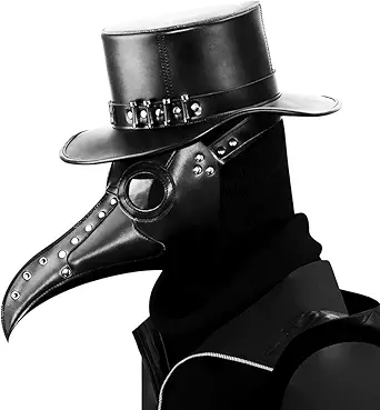 Black Leather Plague Doctor Mask Long Nose Bird Beak Plague Mask Steampunk Halloween Costumes Props Mask for Adult