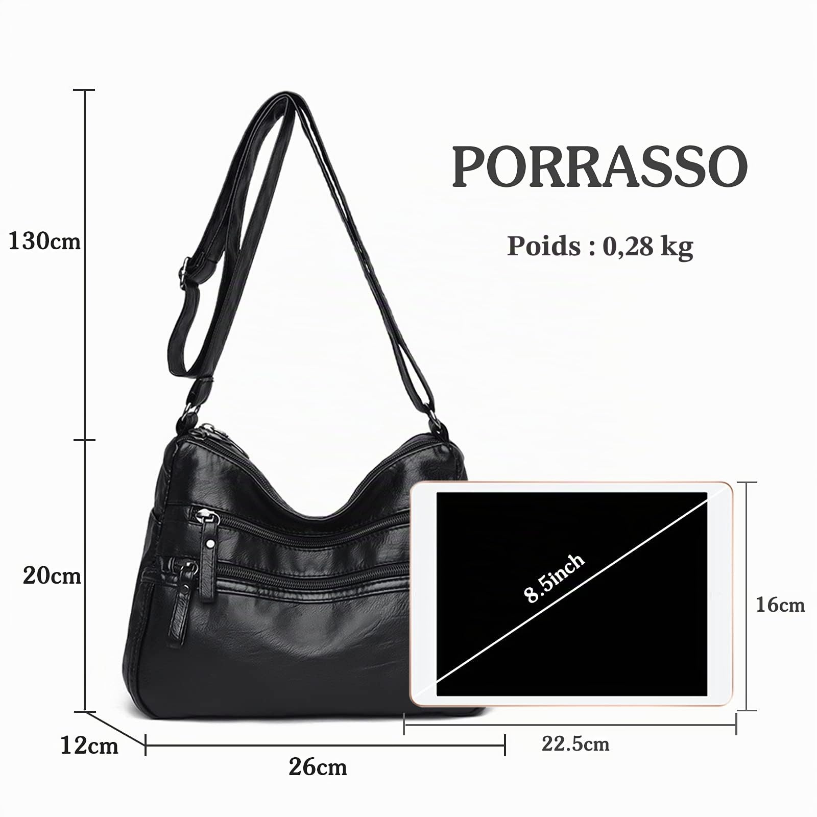 Femme Sac Bandouliere Multi-Poches Sac D'épaule Sac de Messager Imperméable en Cuir Sac à Main pour Travail Voyage Achats Usage Quotidien