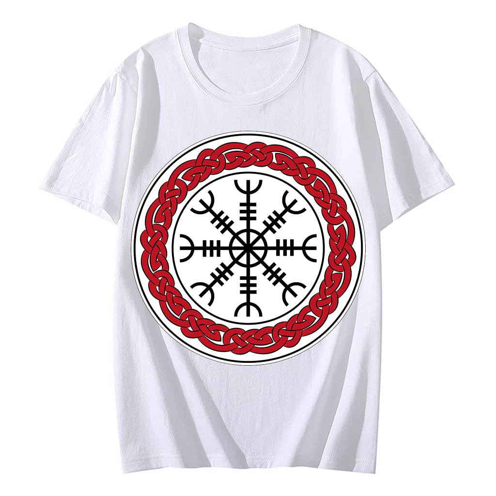 T-Shirt Viking Homme Blanc 5XL en Coton Ample Contre la Transpiration