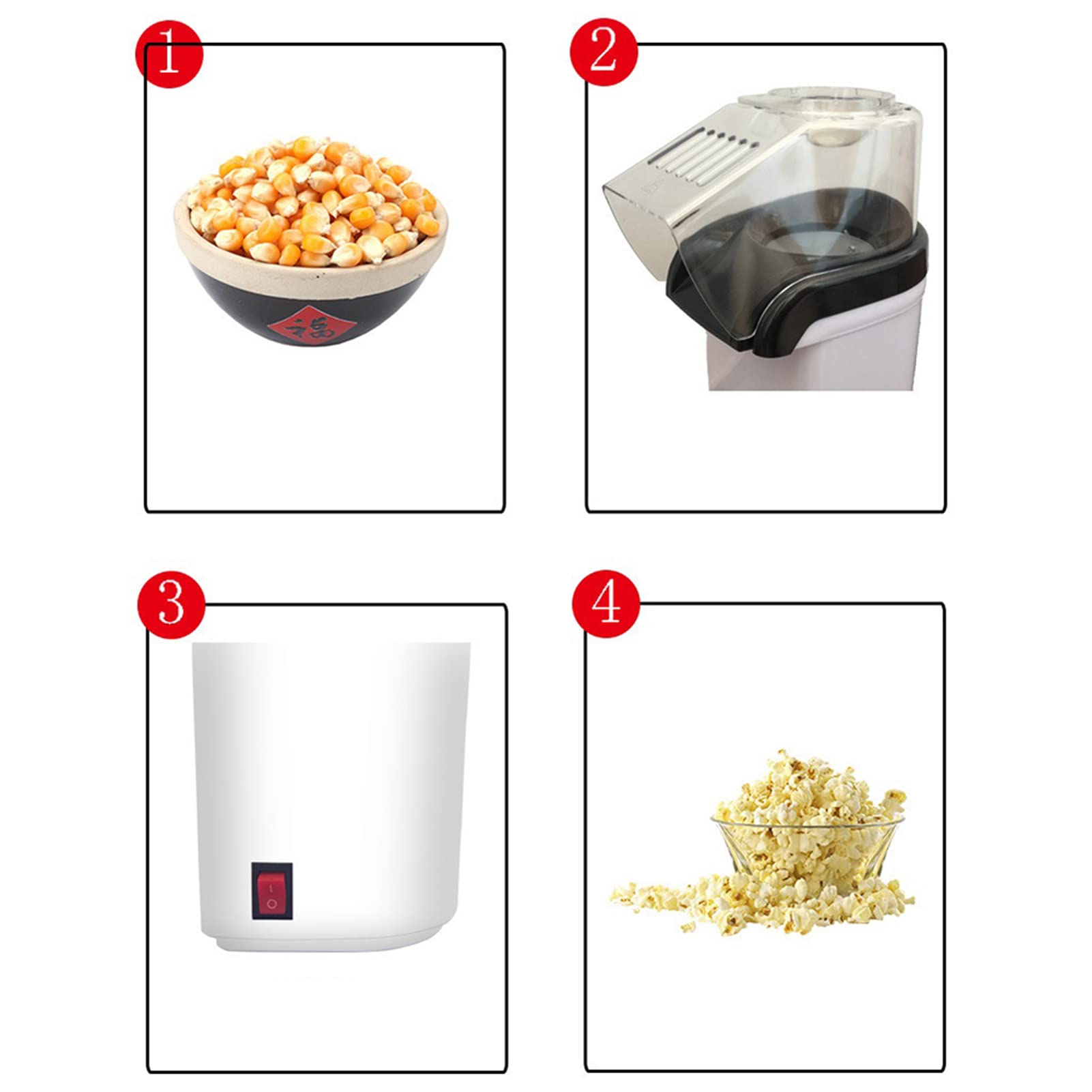 Pop-Corn, Pop-Corn ad aria calda senza olio, macchina popcorn elettrica sana e senza grasso con tazza di misurazione e coperchio rimovibile per feste di Natale e Les So