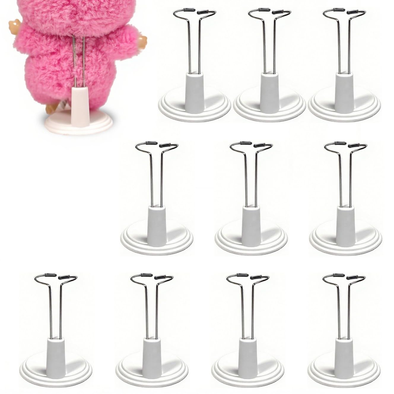 Photo 1 of 10 Pack Adjustable Doll Stand - Compatible with labubu, Display Holder for 4-8 Inches Figures, White Plastic Stand with Waist Clip, Stable Support for Collectible & Photography (Dolls Not Included) (White 10 pcs)