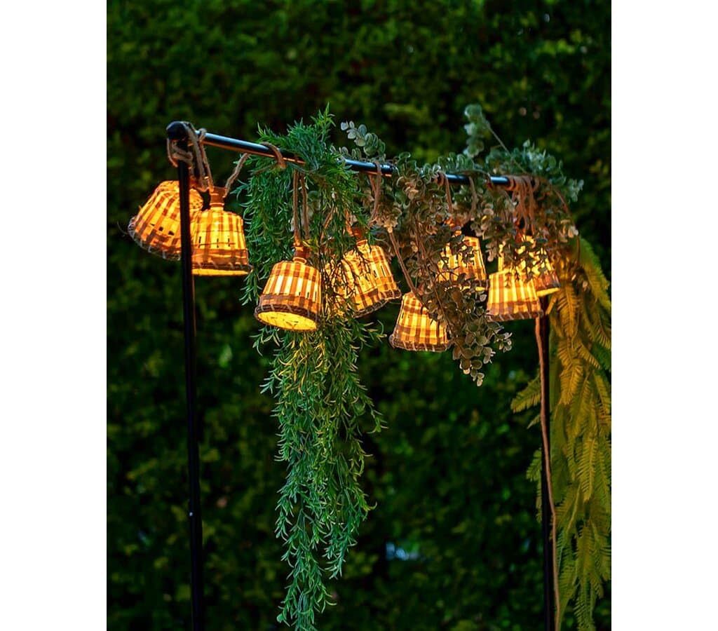 New Garden | Guirnalda Cortina de luces | 8 Metros | 10 Bombillas | Okinawa| Solar + batería recargable | Yute | Luz Exterior | Guirnaldas| Terraza | Iluminacion Exterior