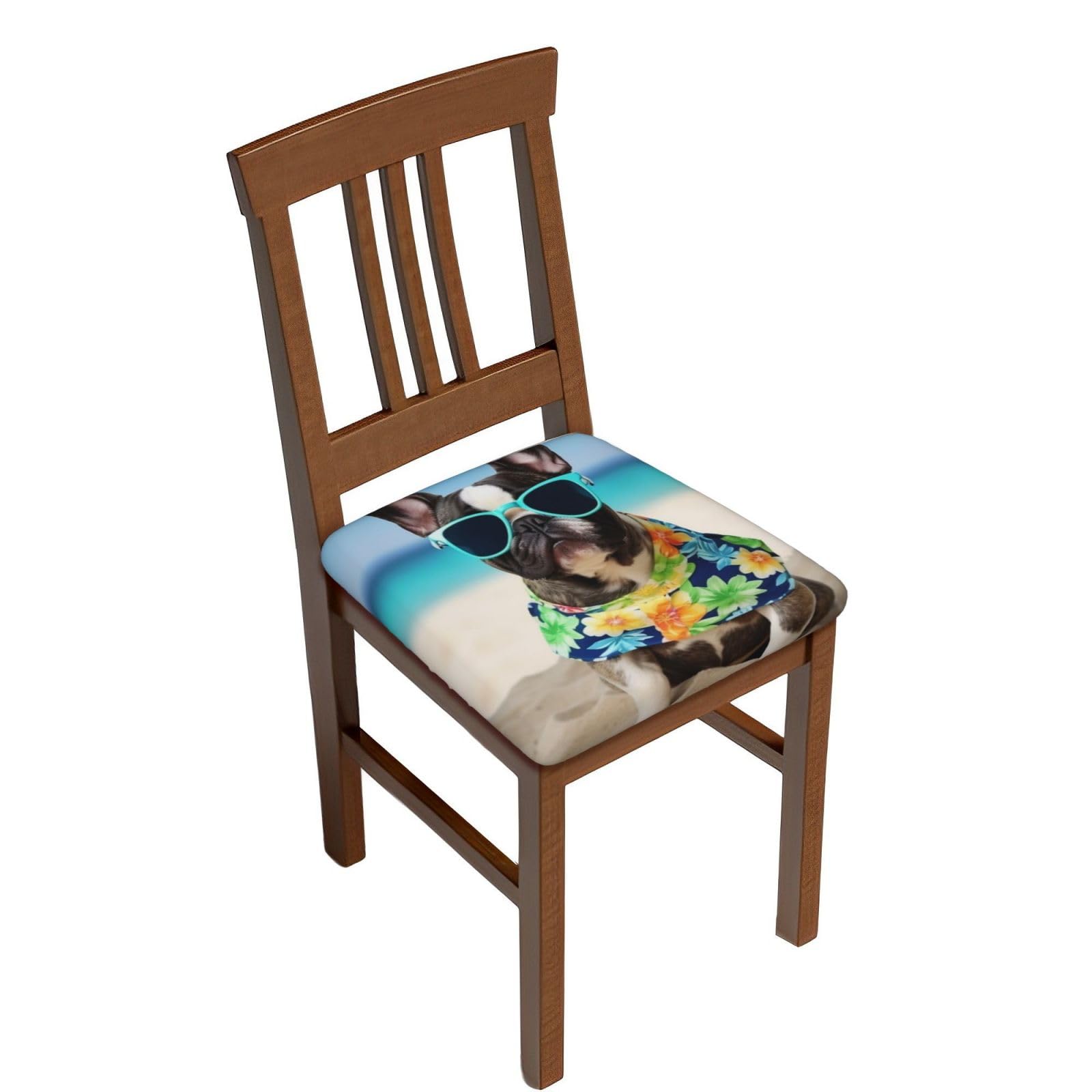 Fodpand Six Piece French Bulldog Summer Square Stool Covers Stretch Removable Square Bar Stool Seat Covers Washable Dustproof Stool Cushion Slipcover Soft Milk Silk Bar Chair Covers With Band