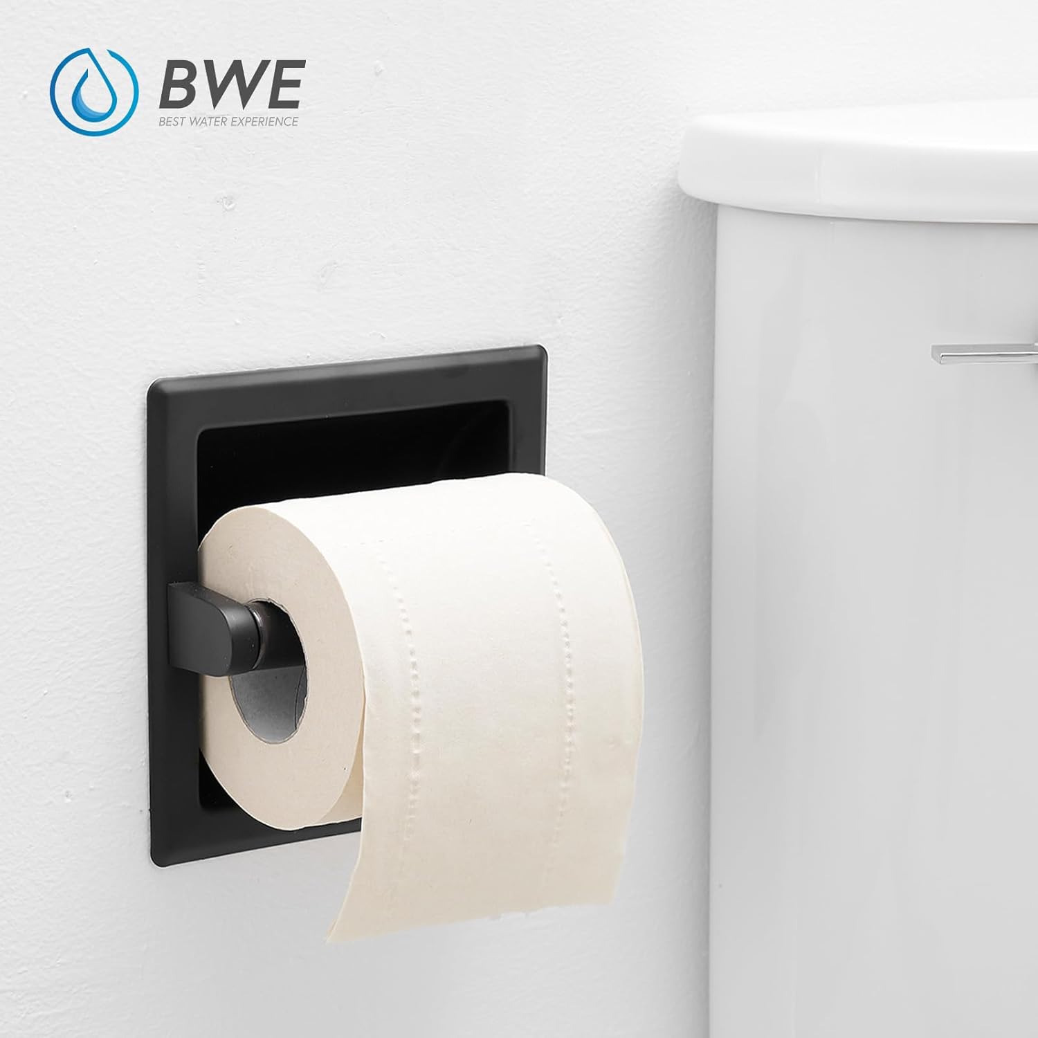 BWE Matte Black Recessed Toilet Paper Holder Toilet Paper Holder Wall Mount Stainless Steel Toilet Paper Roll Holder Bathroom Accessories with Toilet Paper Holder Replacement Rod