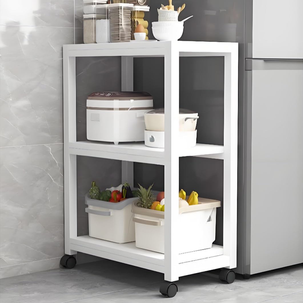 Slim Rolling Kitchen Utility Cart Narrow Freestanding Spice Rack with Wheels Mobile Storagefor Pantry & Bakers 19.6"x9.8"x32.2" - White