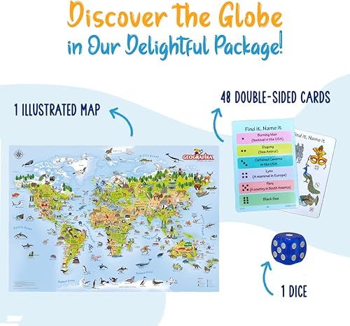 Miniatura 2 de Geografika Flash Cards Juego de mapas del mundo, recursos de aprendizaje y juegos educativos para niños y niñas, suministros de educación en casa y