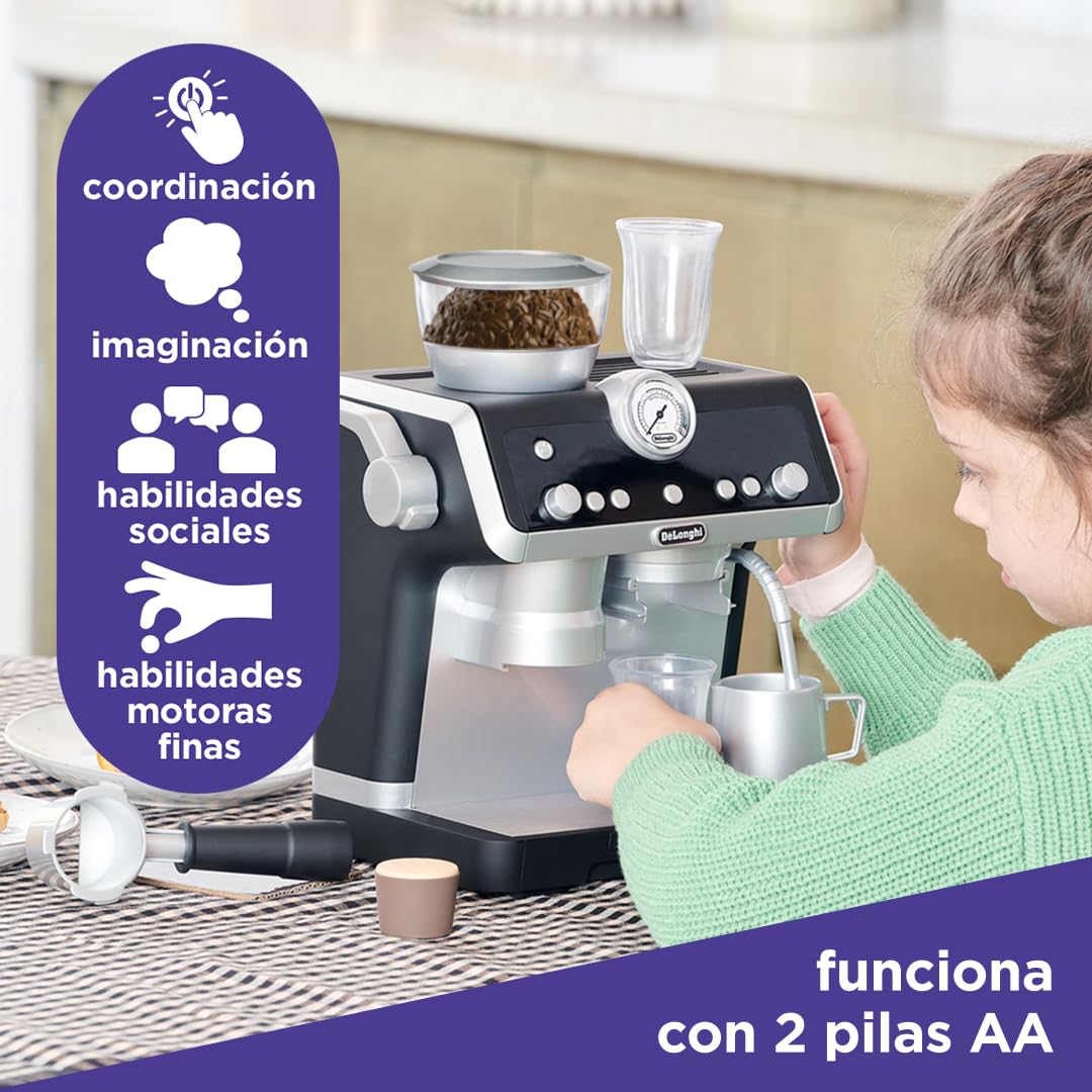 Casdon Juguetes De'Longhi - Cafetera Barista - Juguete para niños con Piezas móviles, Sonidos realistas y revelación mágica del café - Edad: 3+ años
