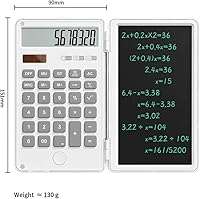Vista 2 de Calculator with Writing Pad,12-Digit LCD Display, Dual Power Solar + Coin Cell,1-Yr Battery Life Silicone Keys for Comfort Lightweight Portable for