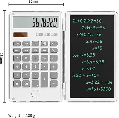 Miniatura 2 de Calculator with Writing Pad,12-Digit LCD Display, Dual Power Solar + Coin Cell,1-Yr Battery Life Silicone Keys for Comfort Lightweight Portable for