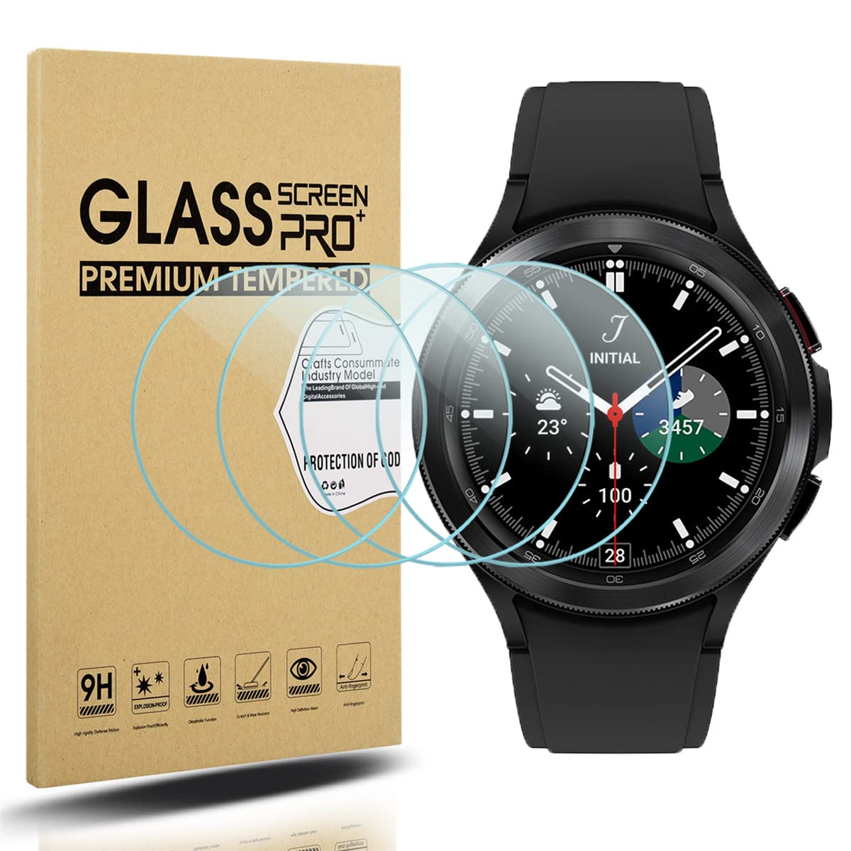 Suoman 4-Pack for Samsung Galaxy Watch 4 Classic 46mm Tempered Glass Screen Protector for Galaxy Watch 4 Classic 46mm Smartwatch [2.5D 9H Hardness] [Anti-Scratch]