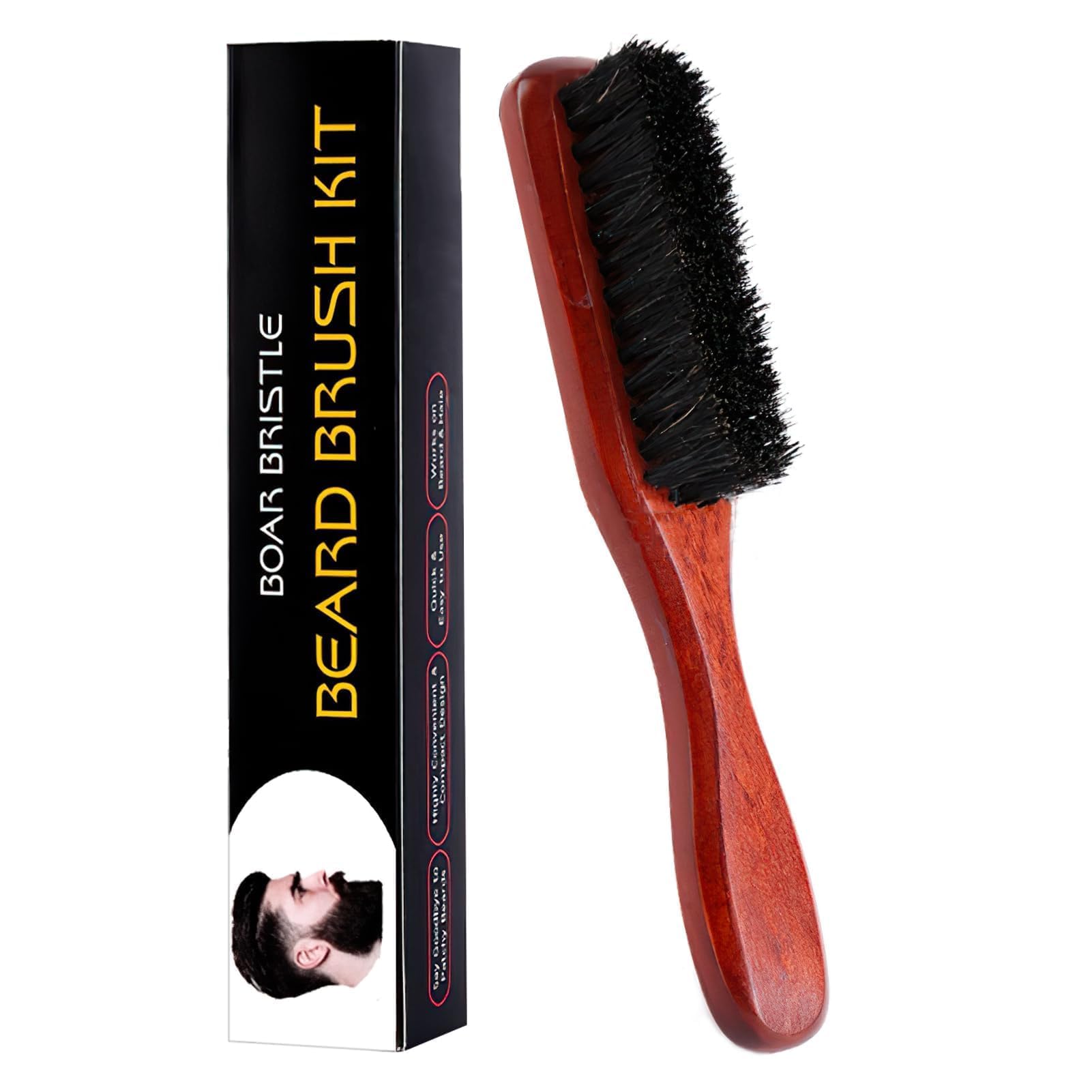 Brosse à cheveux et brosse à barbe en sanglier avec poils 100 % sanglier pour homme - Kit de soin de la barbe pour homme - Poils naturels pour cheveux fins et fins - Manche en bois de poire