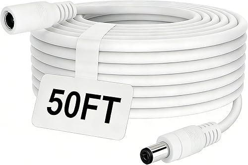 Cable de extensión de alimentación de 12 V CC de 50 pies 0.083 in x 0.217 in, enchufe compatible con adaptador de corriente de 12 V para cámara de
