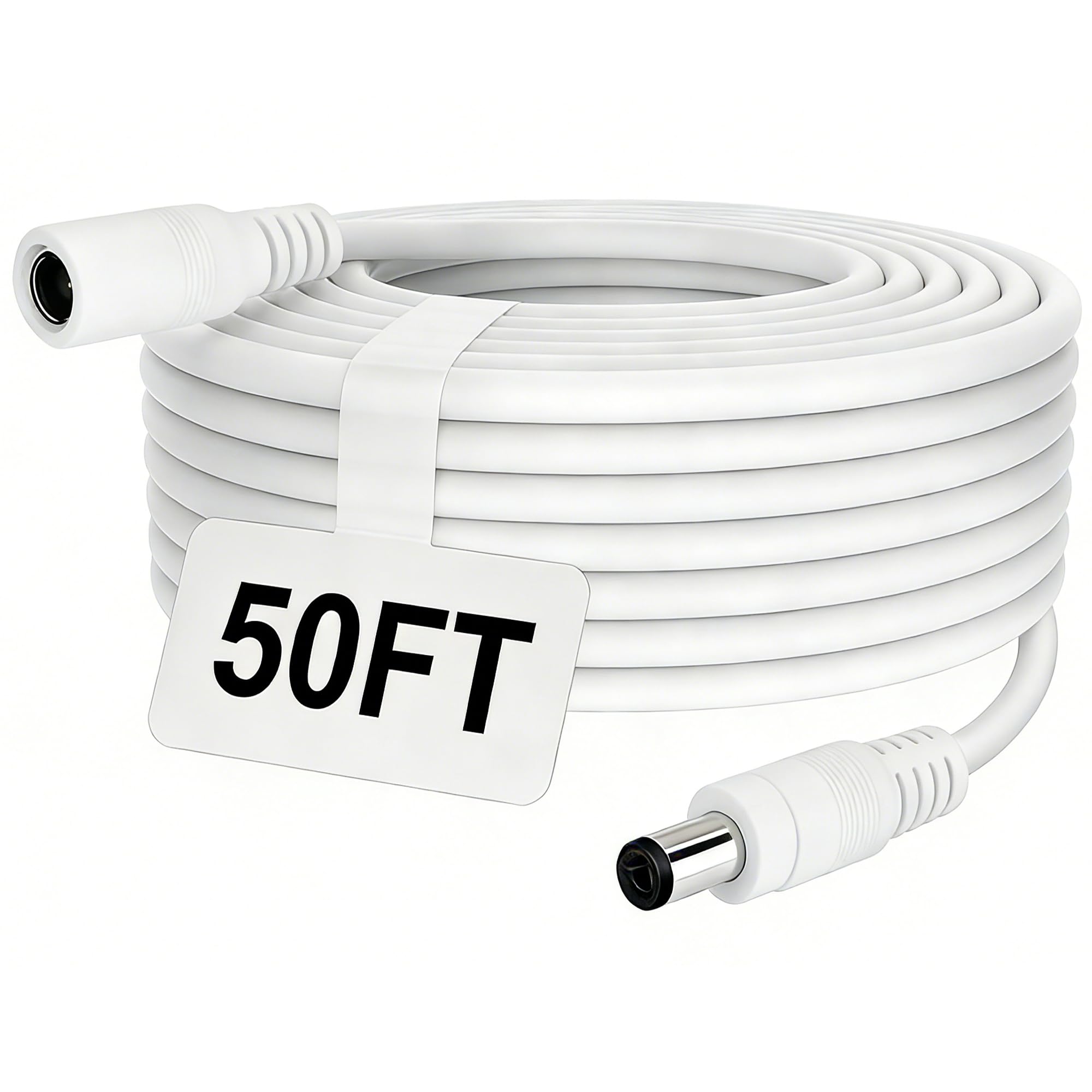 12V DC Power Extension Cable 50ft 2.1mm x 5.5mm Plug Compatible with 12V Power Adaper for Home CCTV Security Camera IP Camera DVR NVR White