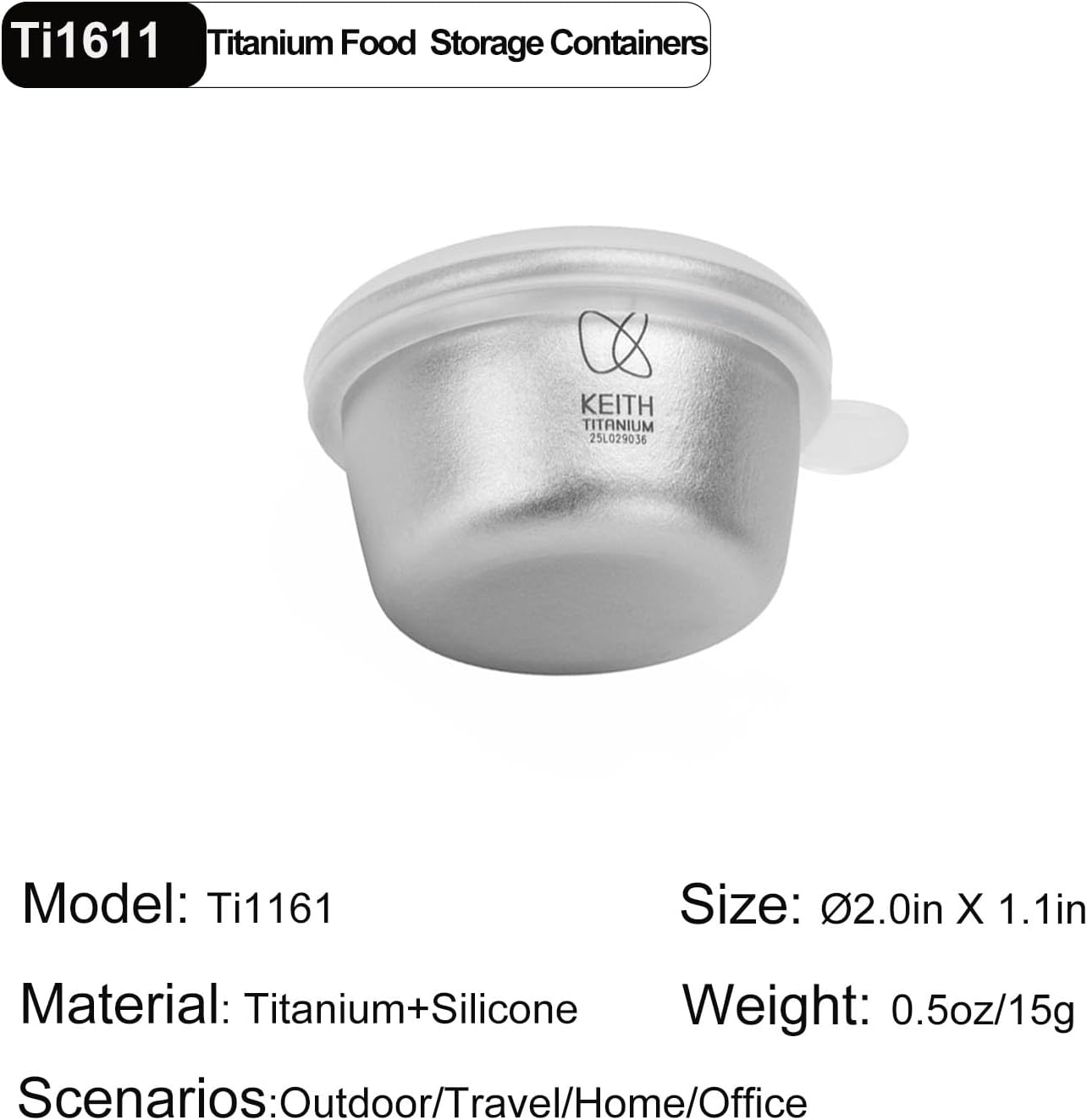 Keith PortableTitanium Food Storage Containers 4 Set Small Sauce Cups with Silicone Lids Leakproof Condiment Reusable for Lunch Boxes Picnics Travel Meal Prep