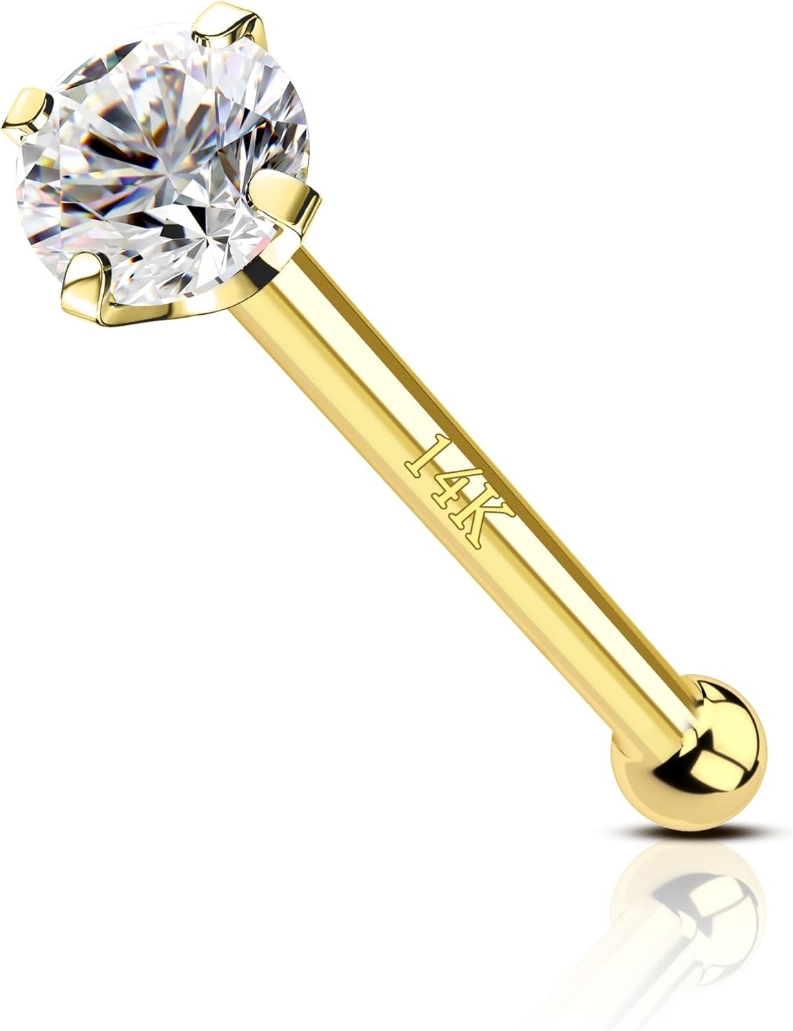 COCHARM 14K Solid Gold Bone L Bend Nose Stud 22g 18g 20g 1.5mm 2mm 3mm CZ Yellow Gold Nose Ring Stud Press Fit Nose Pin S Screw 14K Real Gold Nose Piercing 22g 20g 18g Nose Jewelry