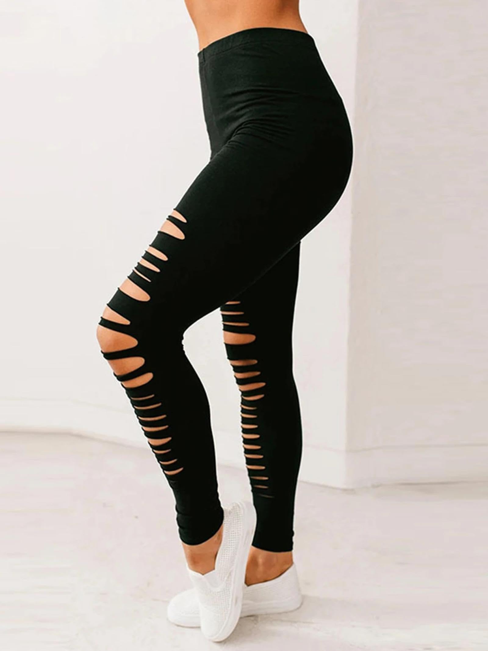 Legging Femme Pantalon Couleur Unie Simple Leggings Mode Serré Noir Cassé Pantalon Femmes