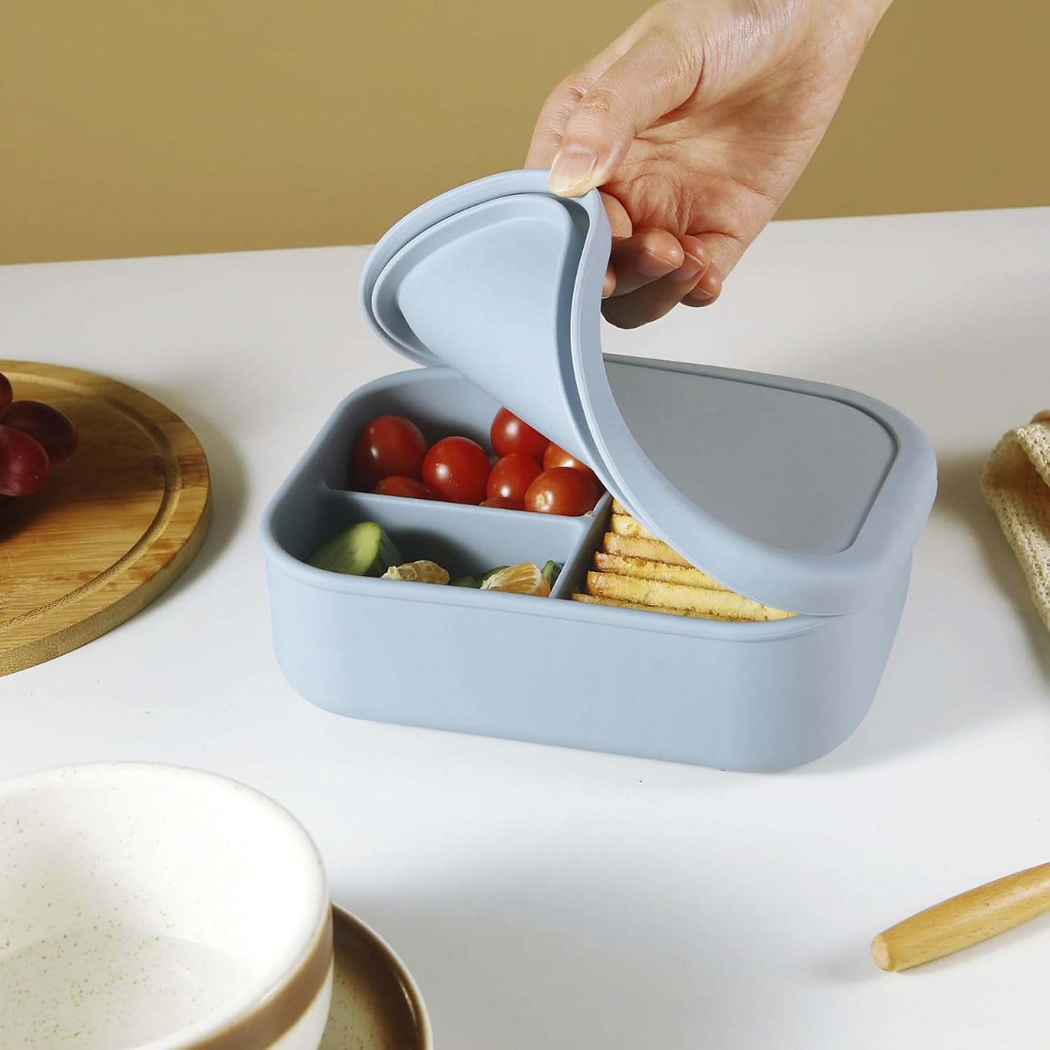 PandaEar 2 Pack Silicone Bento Lunch Box, 3 Compartment Food Container