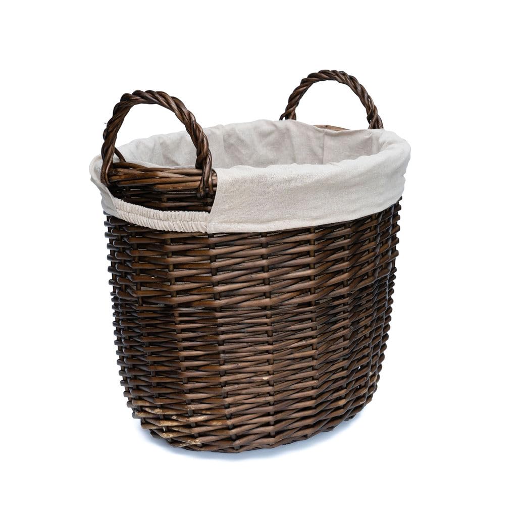 Arthur Cameron - Kintbury Oval Distilled Wicker Log Basket with Handles - Perfect Autumn Decor & Cosy Blanket Basket (Distilled Brown, Small)