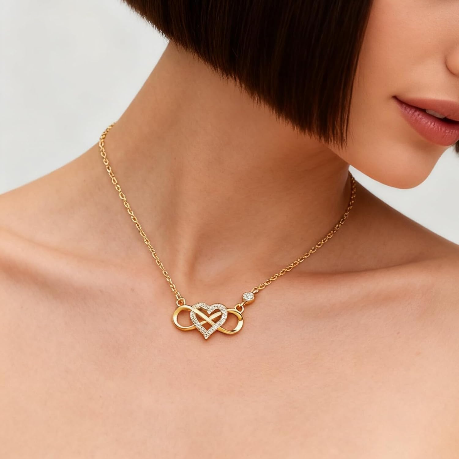 Infinite heart-shaped pendant necklace for women 925 sterling silver, 14K gold-plated cubic zirconia eternal love pendant for mothers, girlfriends and friends as a birthday gift - Image 3