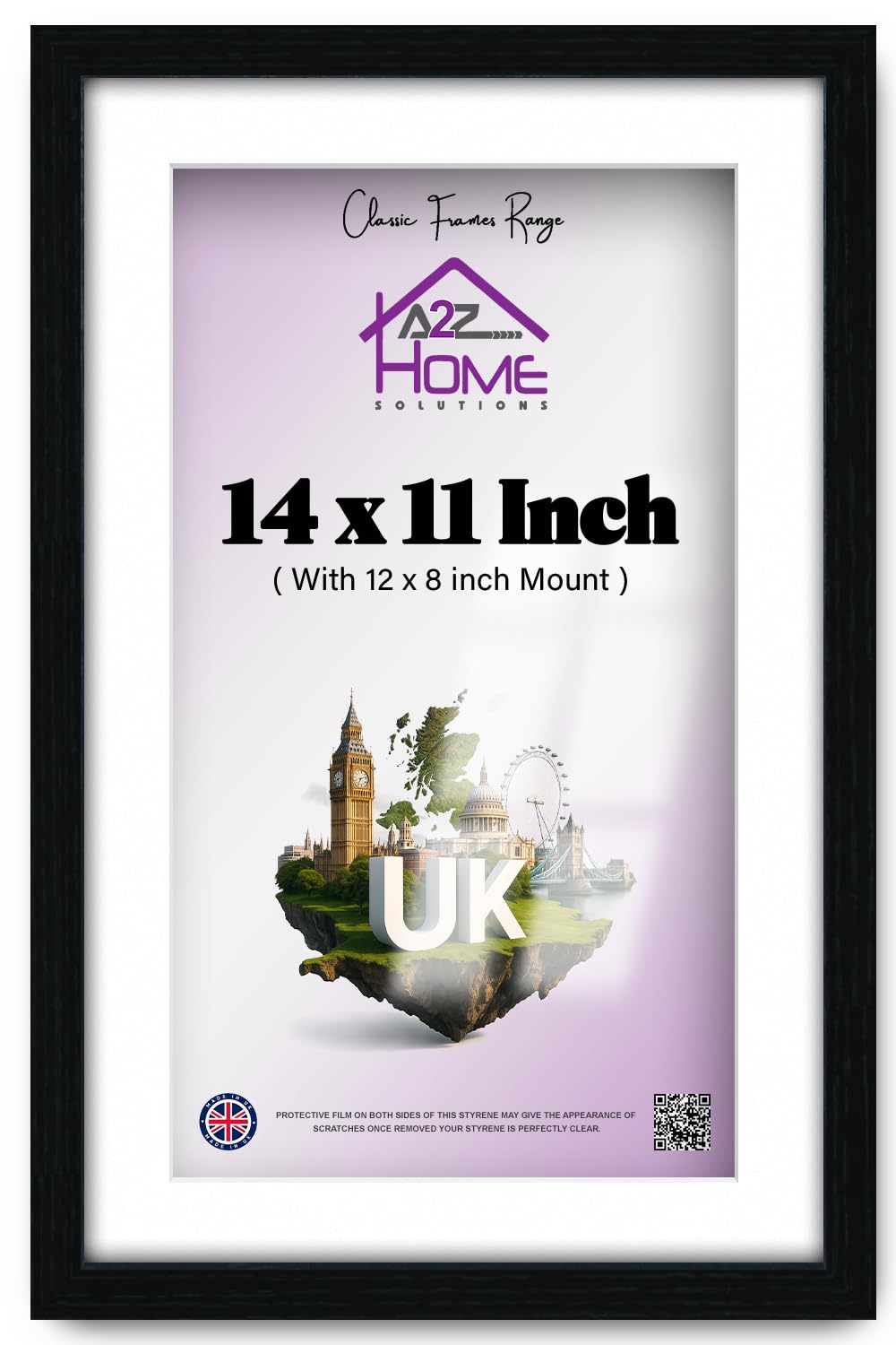 A2Z Home Solutions | Classic 14 X 11 Inch Picture Poster Frame With 30.48 X 20.32 Cm White Mount Wood Finish Clear Acrylic Rectangle Display For Home Office (35.56 X 27.94 Cm) Black