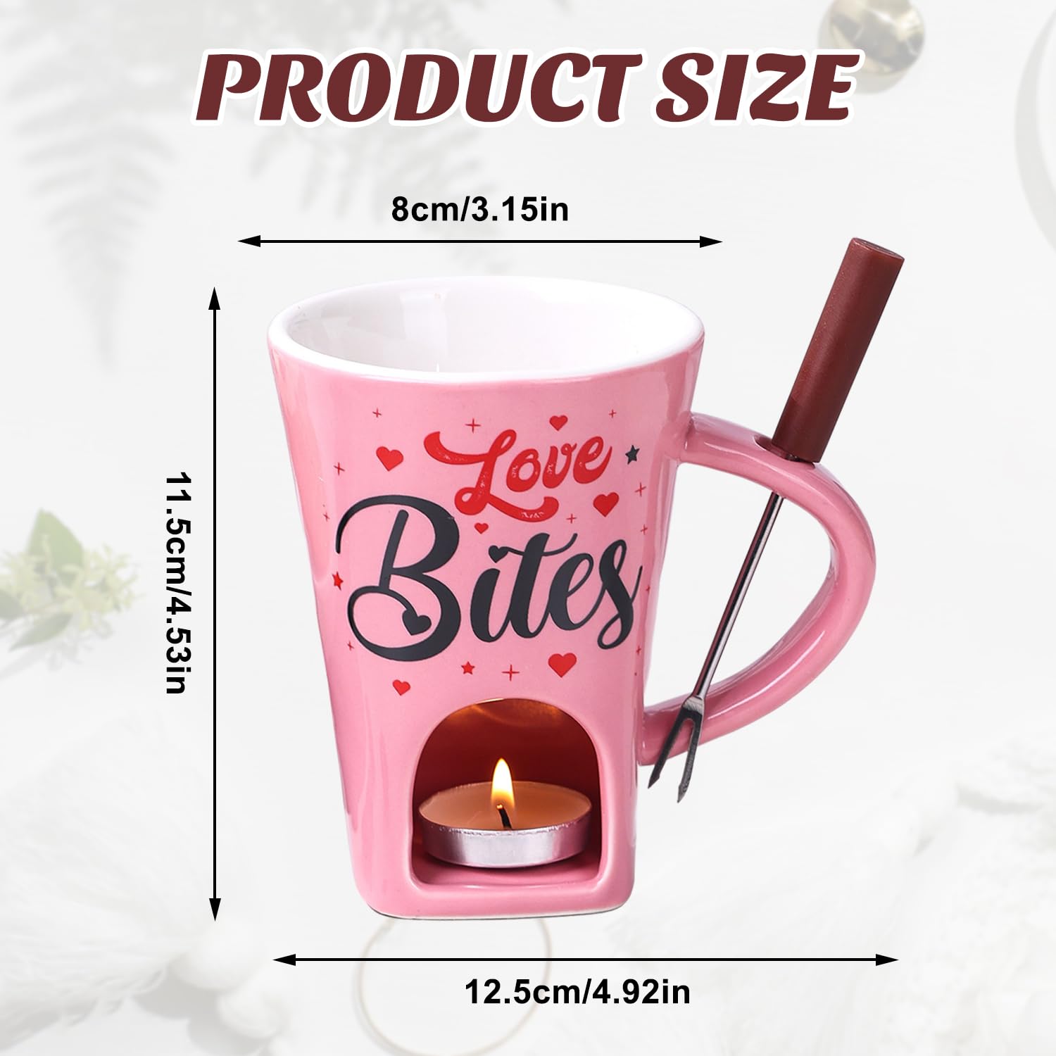 Cerámica para Fondue de Chocolate Taza, 200ML Juego de Fondue de Chocolate, Taza de Fondue de Chocolate de Cerámica con Tenedor y Vela de Té, Taza de Fusión de Queso para Citas Nocturnas Dulces Queso