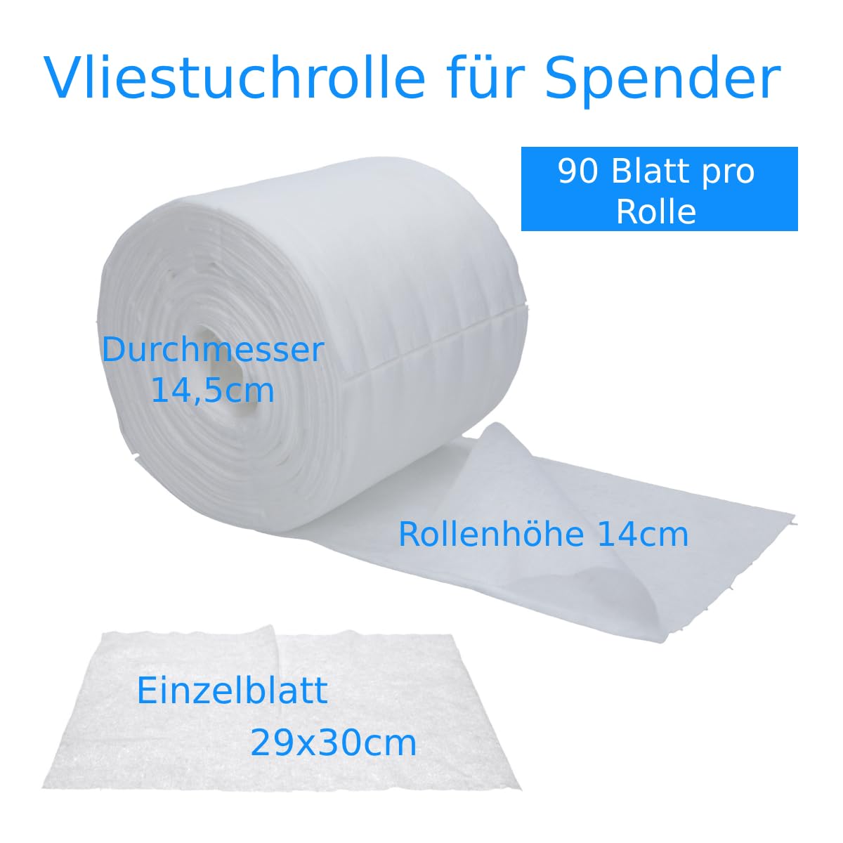 trockene 90 Tücher Vliesrolle premium - Vliestücher für Spendereimer als saugstarke Wipes zum befüllen mit Reinigungsmittel und Desinfektionsmittel (8 x 90 Tücher ohne Spendereimer)