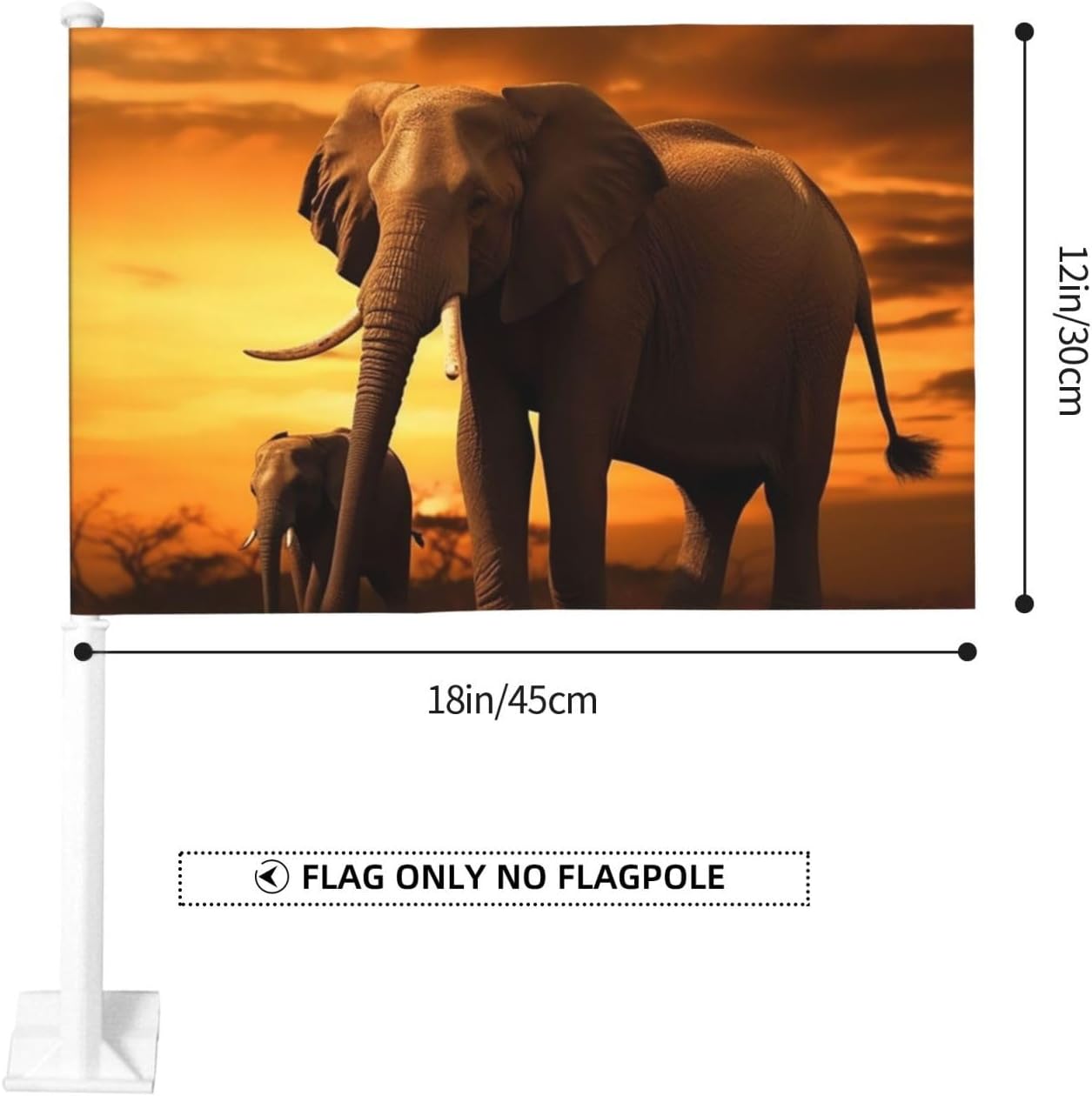 Sunset Parent-Child Elephant Small Car Flag No Fade Double Sided Car Window Clip Flag Mini Handheld Flag Banner Personalized Car Vehicle Flag 12"X18" For Car Truck Suv image 2