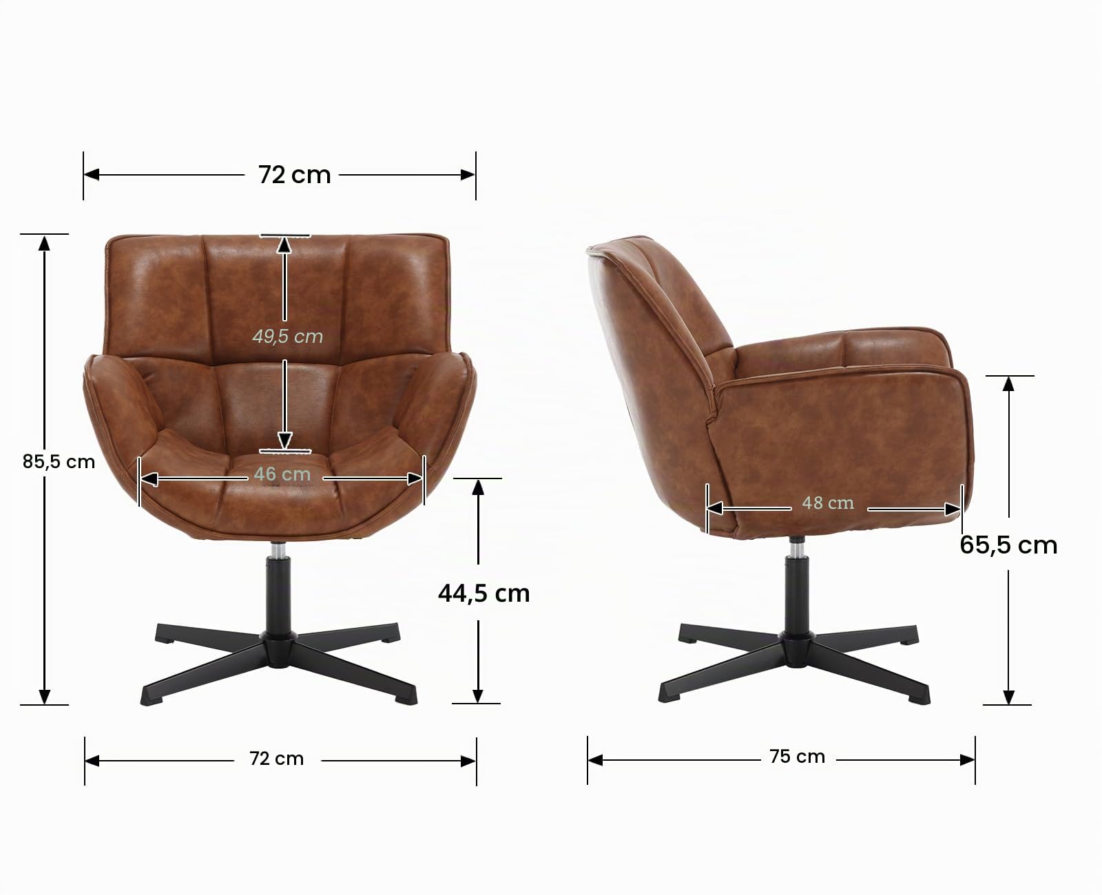 Sillón de cuero giratorio, moderno acento tapizado silla de baño silla de baño para sala dormitorio maquillaje salón marrón