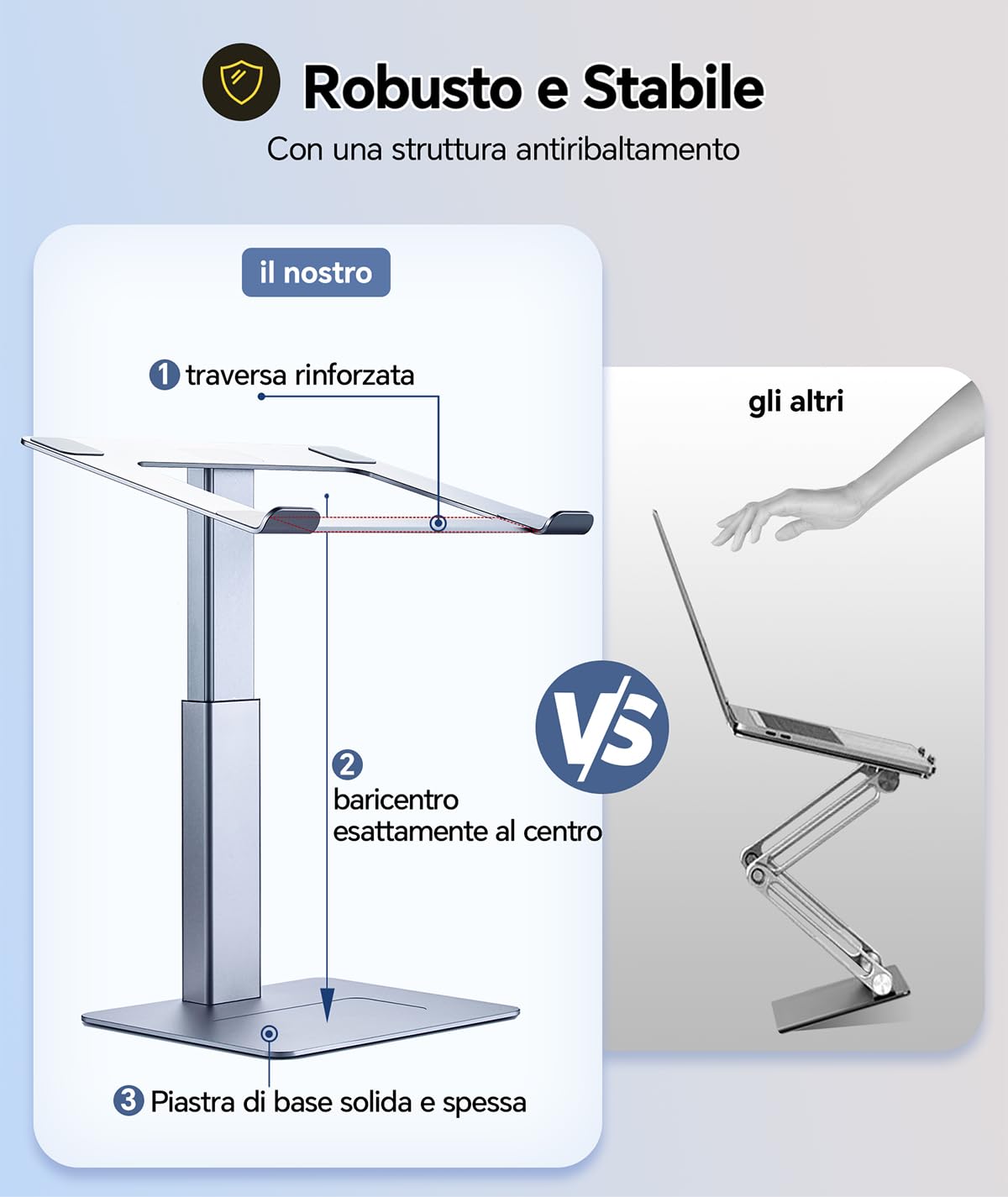 supporto pc portatile, supporto computer da seduti e in piedi, 16 livelli di altezza, standing desk converter, supporto pc dj, per portatile da 13" a 16,5", grigio