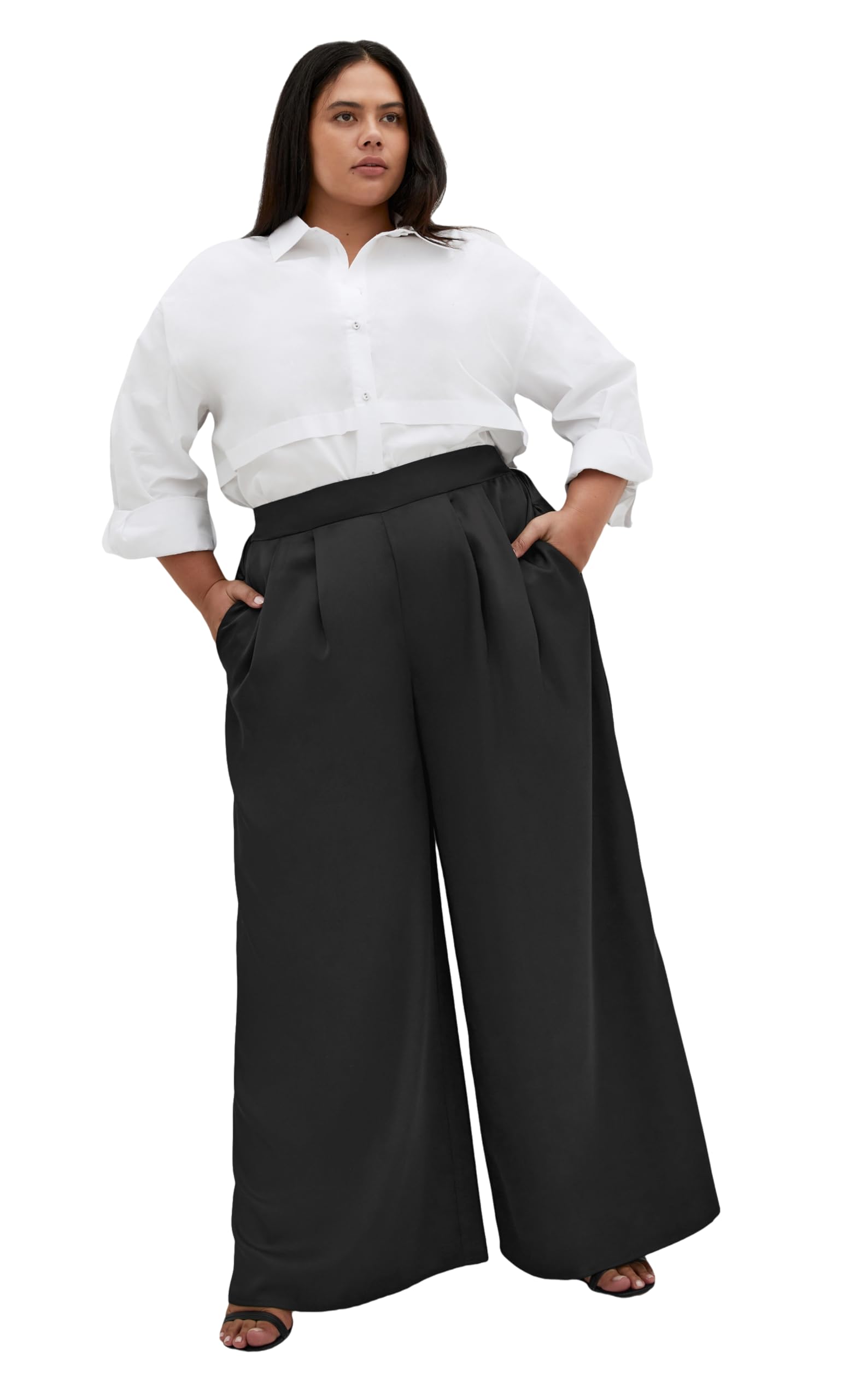 City Chic Plus Size Satin Palazzo Champagne Pant