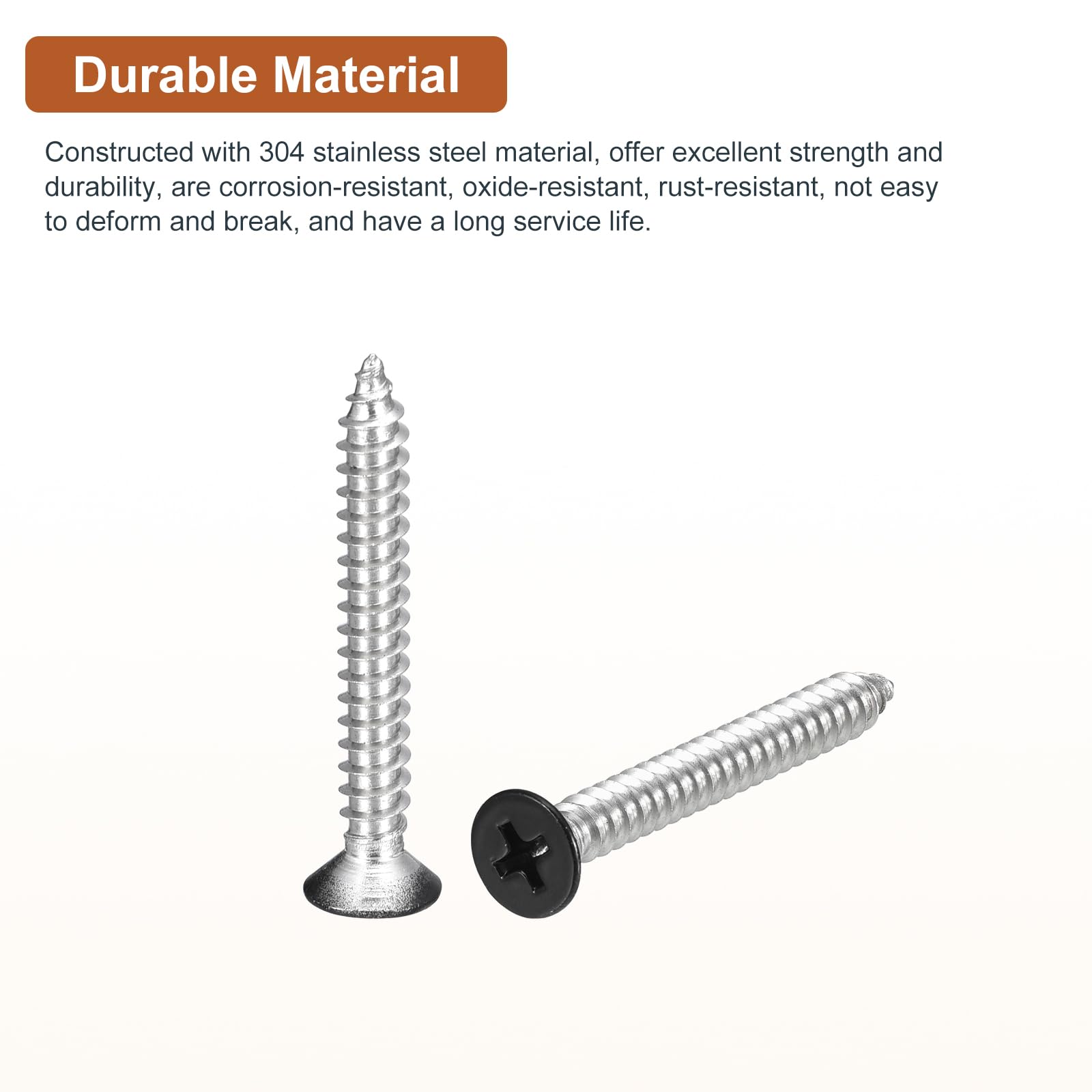 DTGN 100Pcs #10x1-1/2" Flat Head Wood Screws, 304 Stainless Steel Black Phillips Self Tapping Screws - Image 3