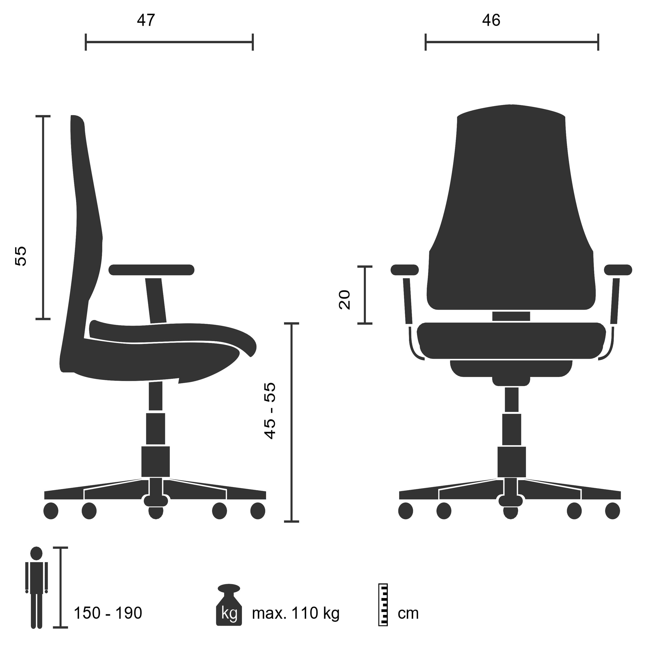 HJH Office 732030 Sedia da ufficio PRESTON in tessuto nero Sedia girevole da ufficio ergonomica con supporto lombare