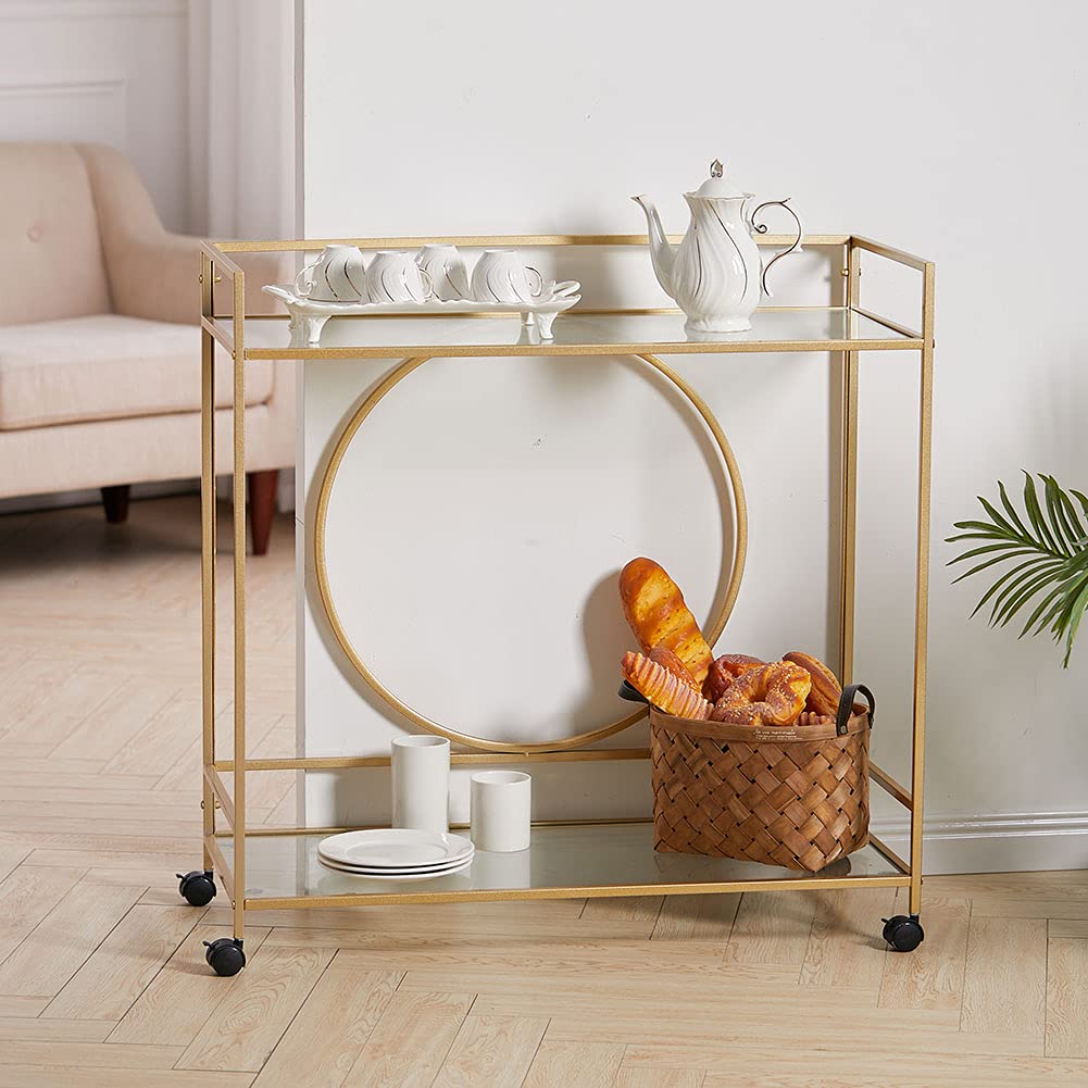 Buy Bar Serving Trolley Cart with Wine Rack, 2Tier Industrial Kitchen