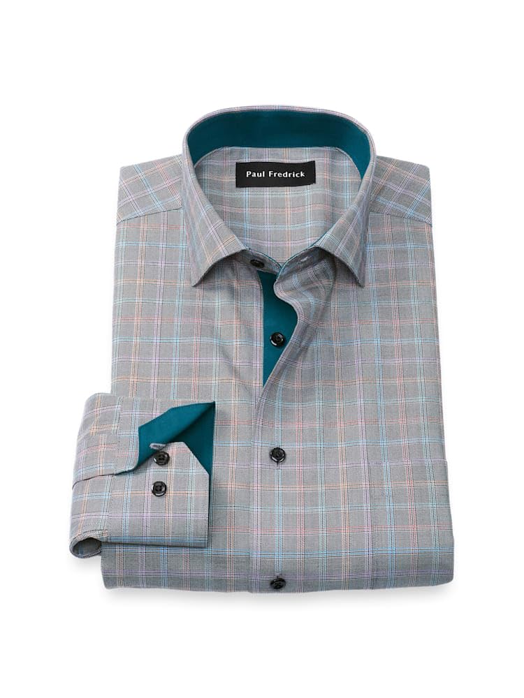 Paul Fredrick Mens Tailored Fit Comfort Stretch Non-Iron Check Dress Shirt