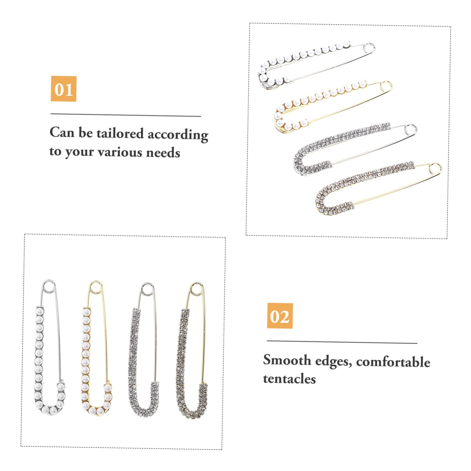 TENDYCOCO Chic Rhinestone Brooch Pins 4 Pack Large Clip-Ons for Sweaters Coats Dresses for Daily Wear and Special Occasions