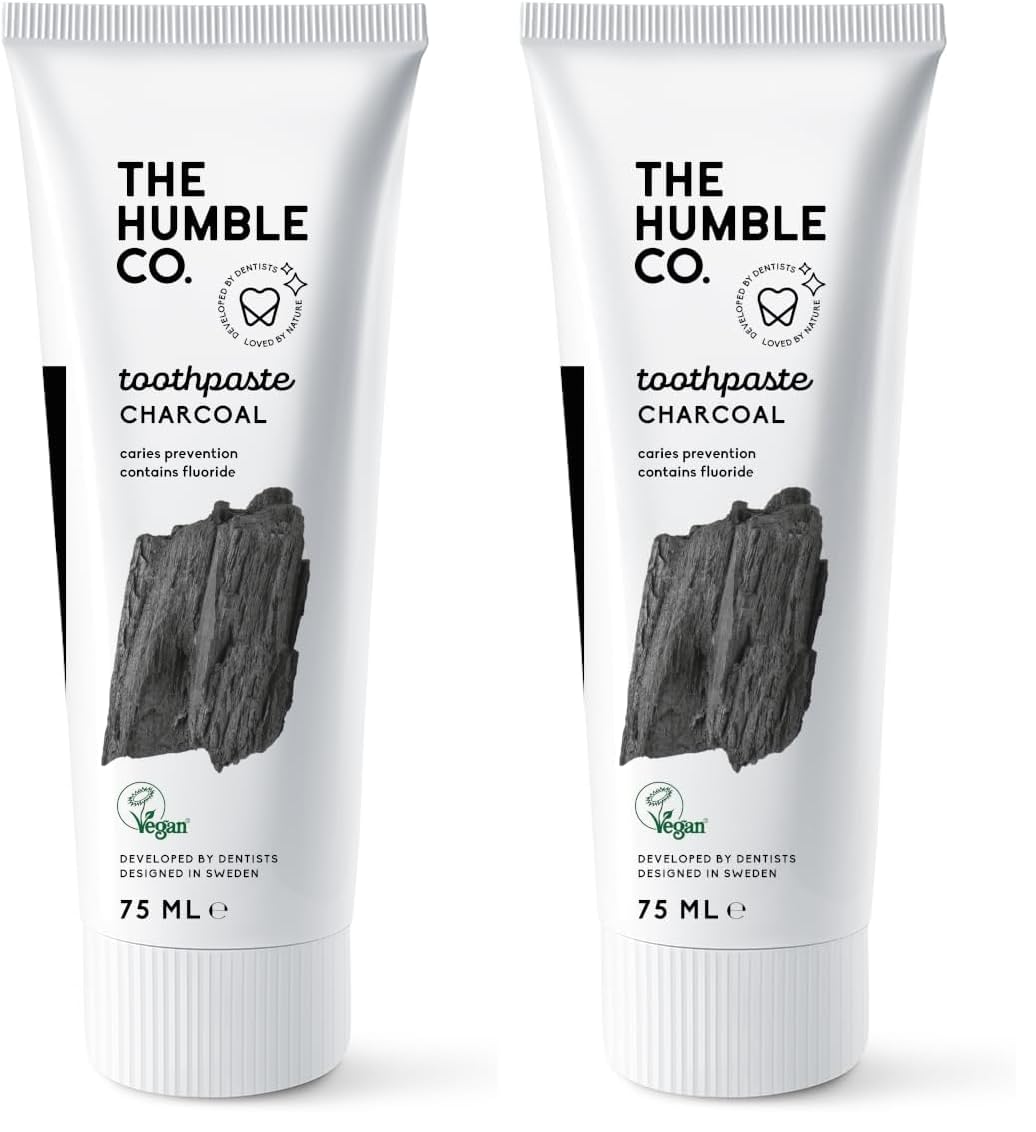 The Humble Co. Natural Fluoride Toothpaste (1 x75ml) | Charcoal | Eco-Friendly, Vegan for Your Everyday Oral Care - Dentist Approved - Prevents Bad Breath, Caries, Plaque (Pack of 2)