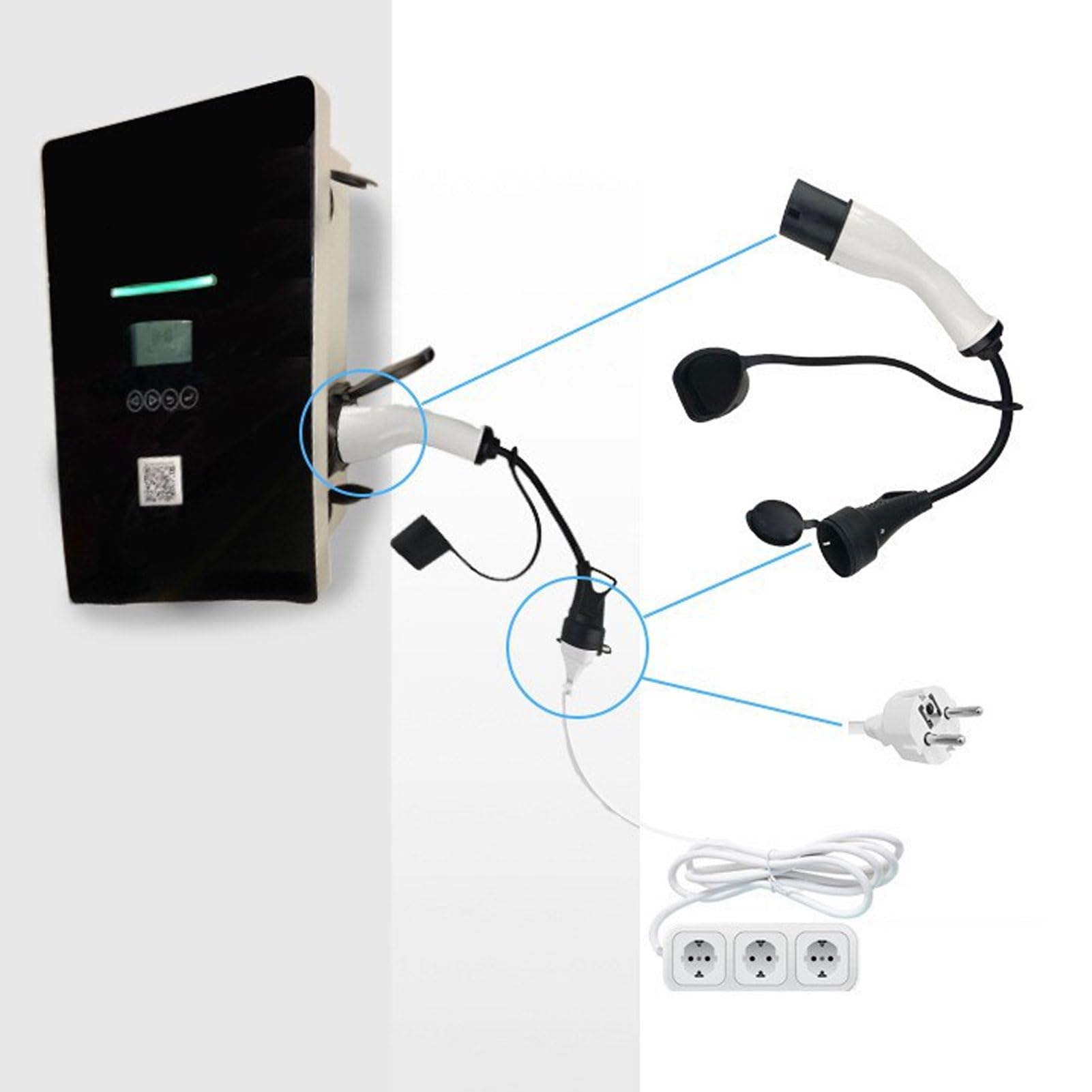 Generic Wsparcie Typu 2 Adapter EV Szybkie ładowanie Dwukierunkowy Kompaktowy Przenośny do Komputera Podróżnego + Nylonowy Biały 16A