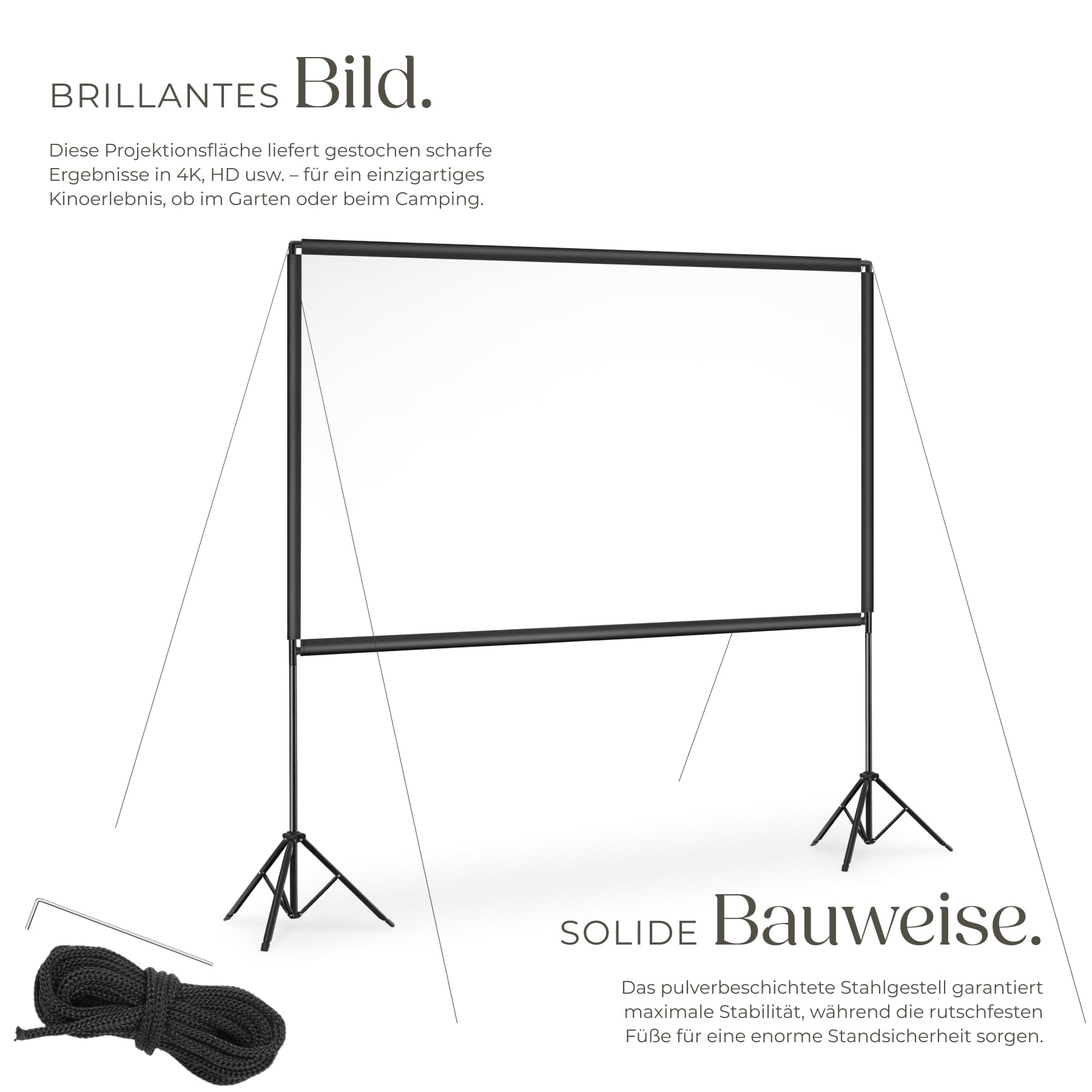 tectake® Mobile Beamer Leinwand 223x128cm, 100 Zoll, Format 16:9, 4K HD, 160° Betrachtungswinkel, Gain Faktor 0,7, Projektionsfläche, Projektionsschirm, Projektionswand, Heimkino, Outdoor, Stativ