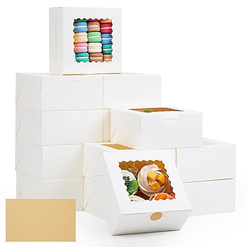 Moretoes 15 cajas de panadería de 6 x 6 x 3 pulgadas, caja de galletas para el día de San Valentín con ventana para pastel pequeño, fresa, magdalena