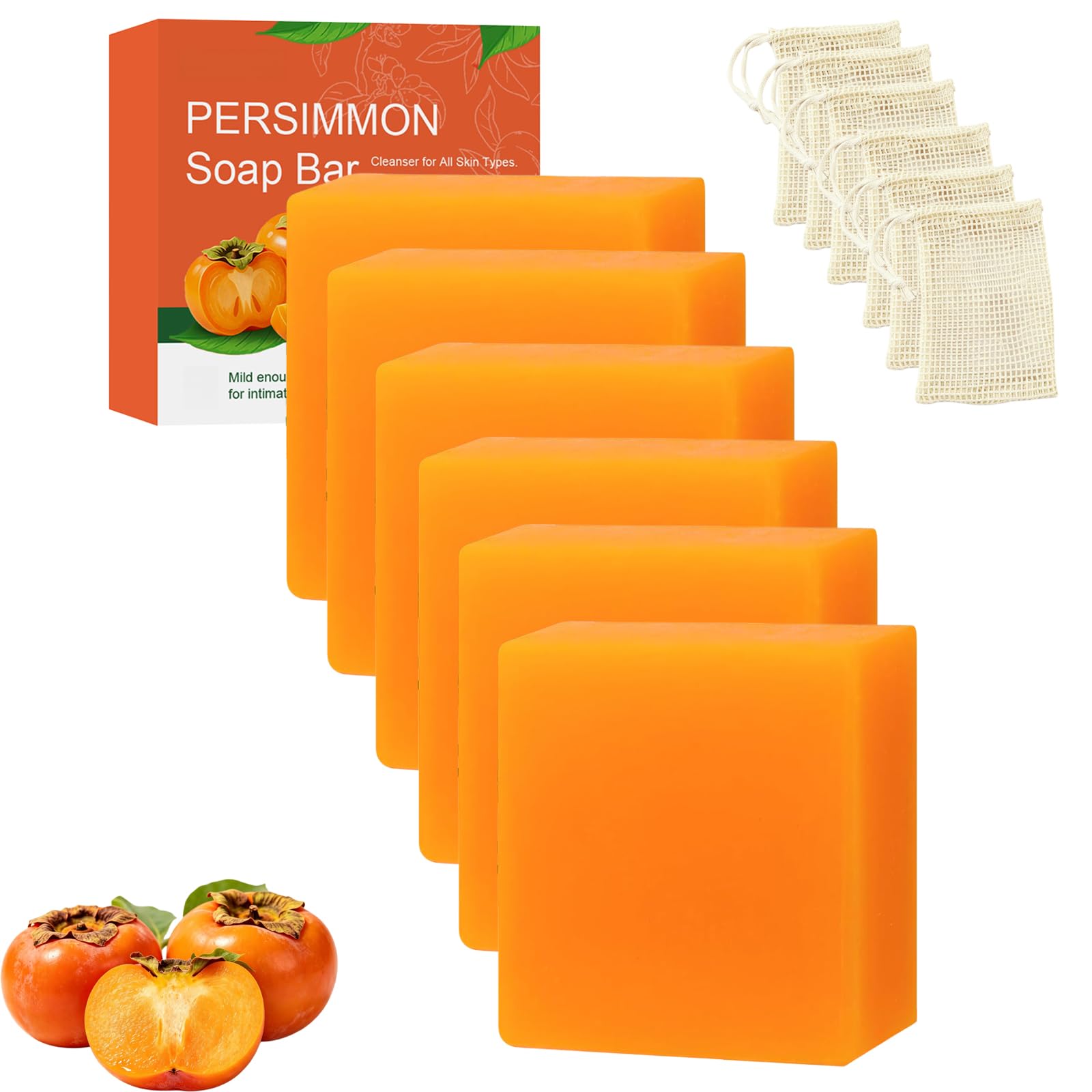 Cofanetto di sapone per il corpo cachi con sacchetti di schiuma (6set) | Set doccia al cachi, gel doccia idratante delicato, preserva il profumo della pelle, deodorante per eliminare gli odori