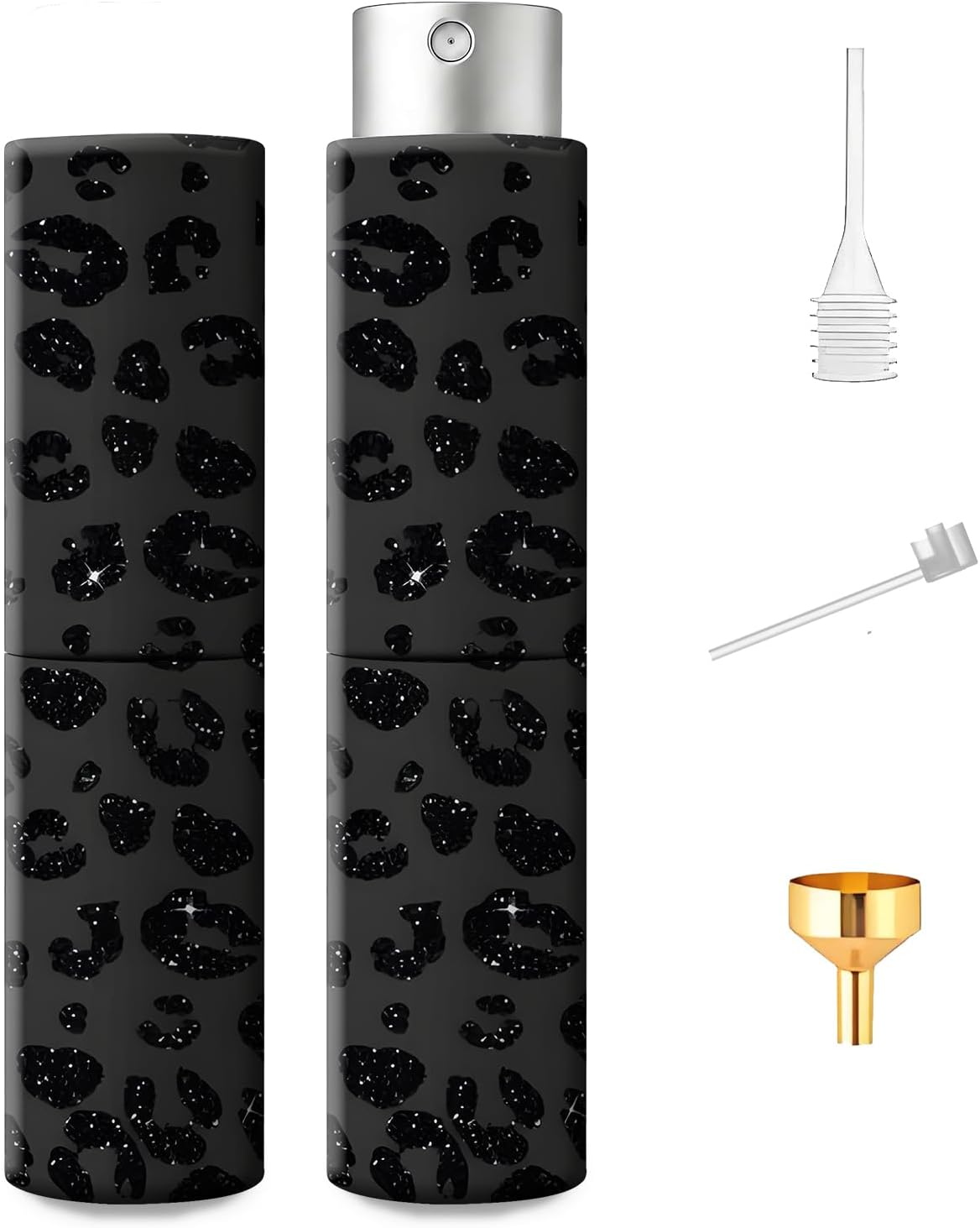 1 Pack 8ML Atomizer Refillable Perfume Spray Bottle for Travel, Cute Empty Perfume Dispenser, Portable Sprayer Travel Essentials for Men and Women, Black Sparkle Leopard