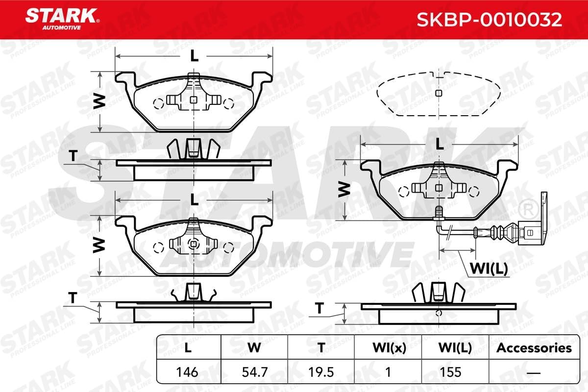 STARK Plaquettes De Frein Avant SKBP-0010032 - Essieu Avant Pour VW Golf VII & VI - Haute Qualité Avec Indicateur D'Usure