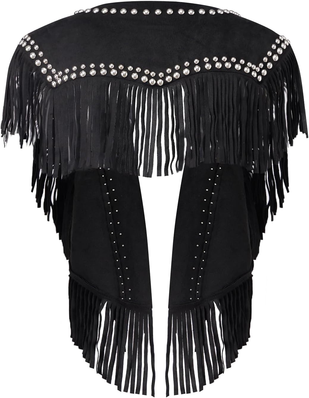 Women Studded Suede Collar Shawl Top Cowboy Cowgirl Western Fringe Vest 70s Hippie Outfits - Image 5