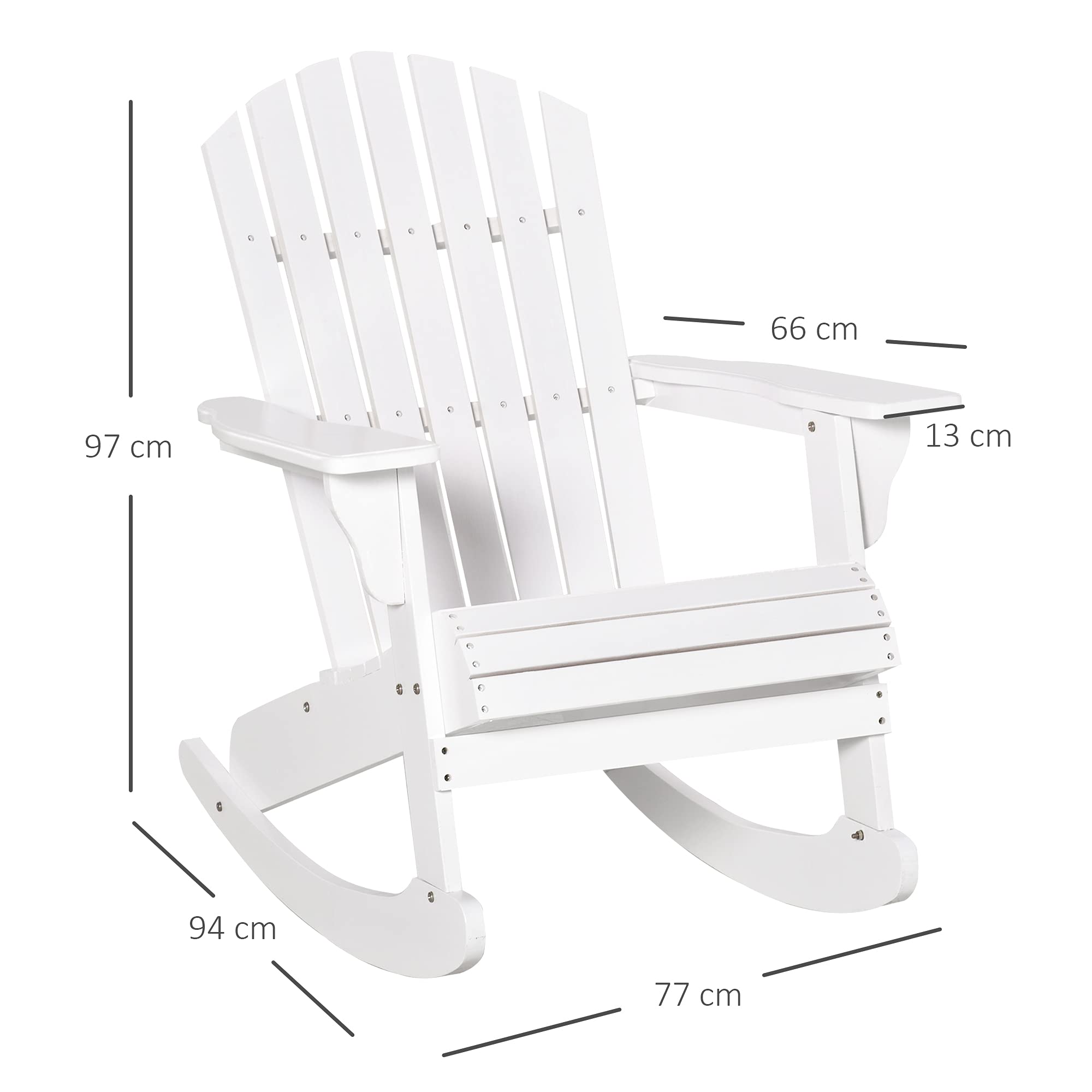 Outsunny Fauteuil de Jardin Adirondack à Bascule Rocking Chair Assise Dossier Ergonomique Style néo-rétro en Bois Massif traité Peint Blanc